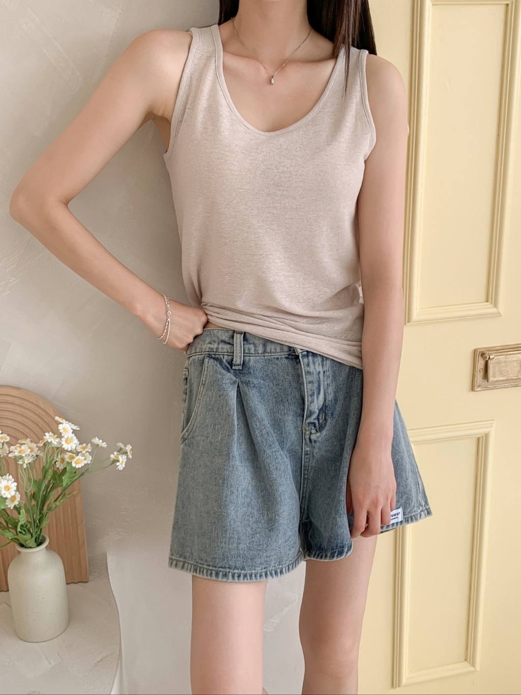 ストレッチリネン混ラウンドネックルーズキャミソール | 詳細画像7