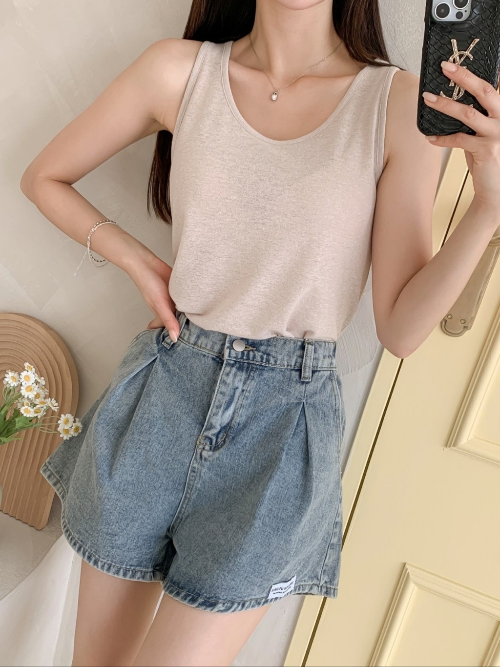 ストレッチリネン混ラウンドネックルーズキャミソール | 詳細画像8