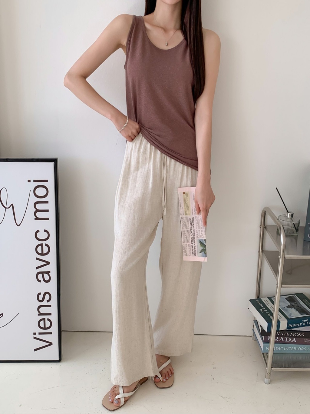 ストレッチリネン混ラウンドネックルーズキャミソール | 詳細画像9