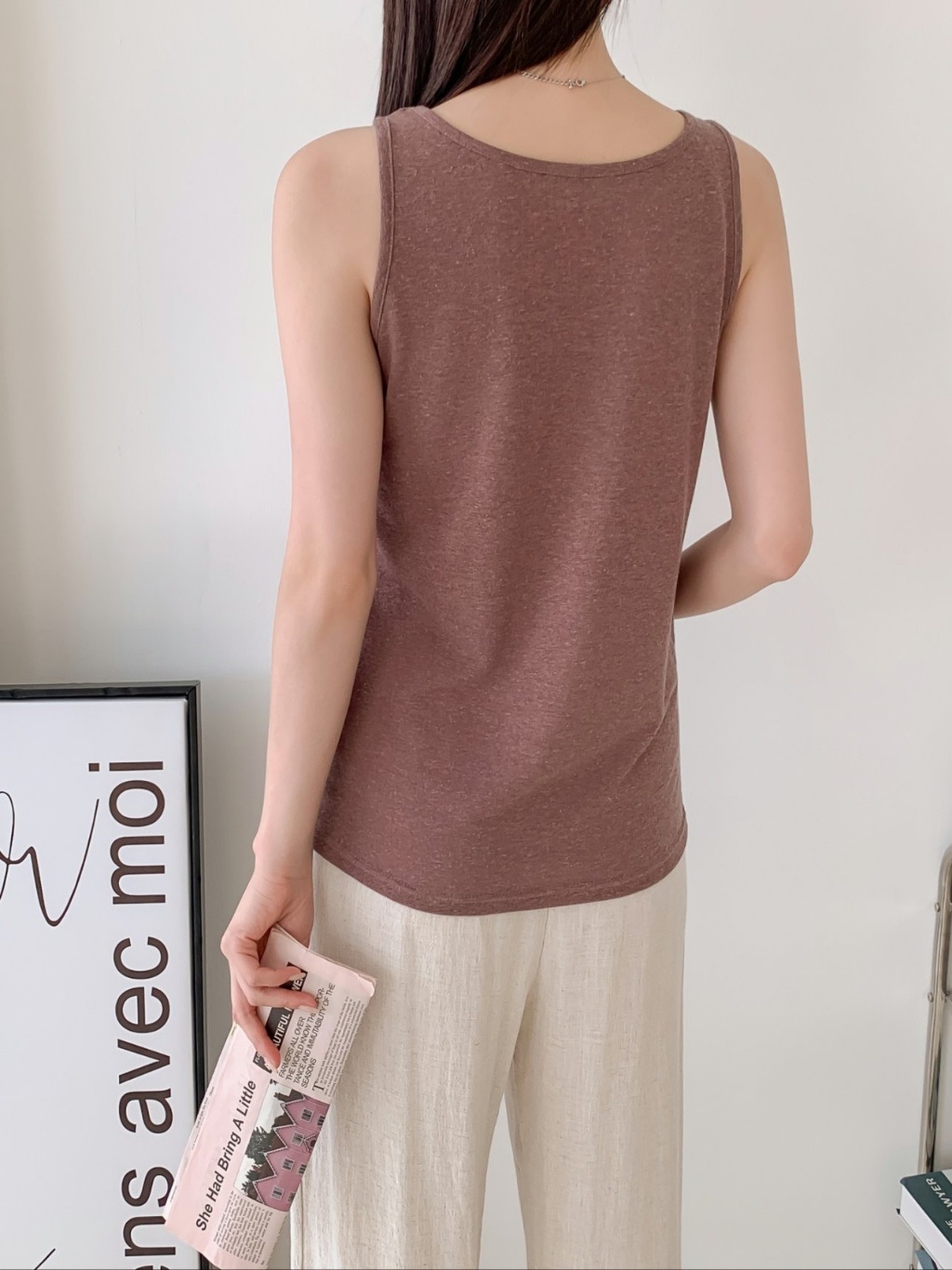 ストレッチリネン混ラウンドネックルーズキャミソール | 詳細画像11