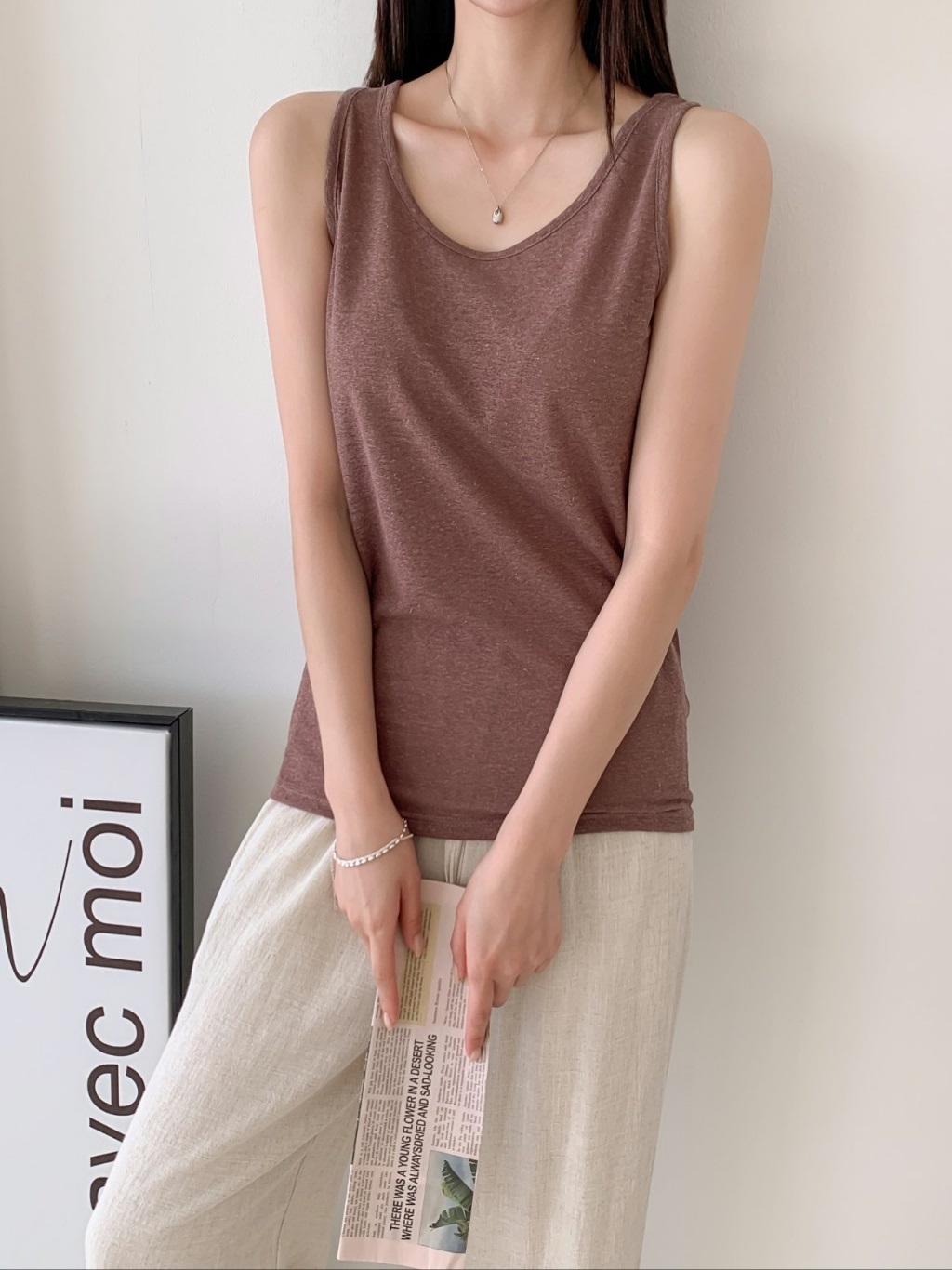 ストレッチリネン混ラウンドネックルーズキャミソール | 詳細画像12