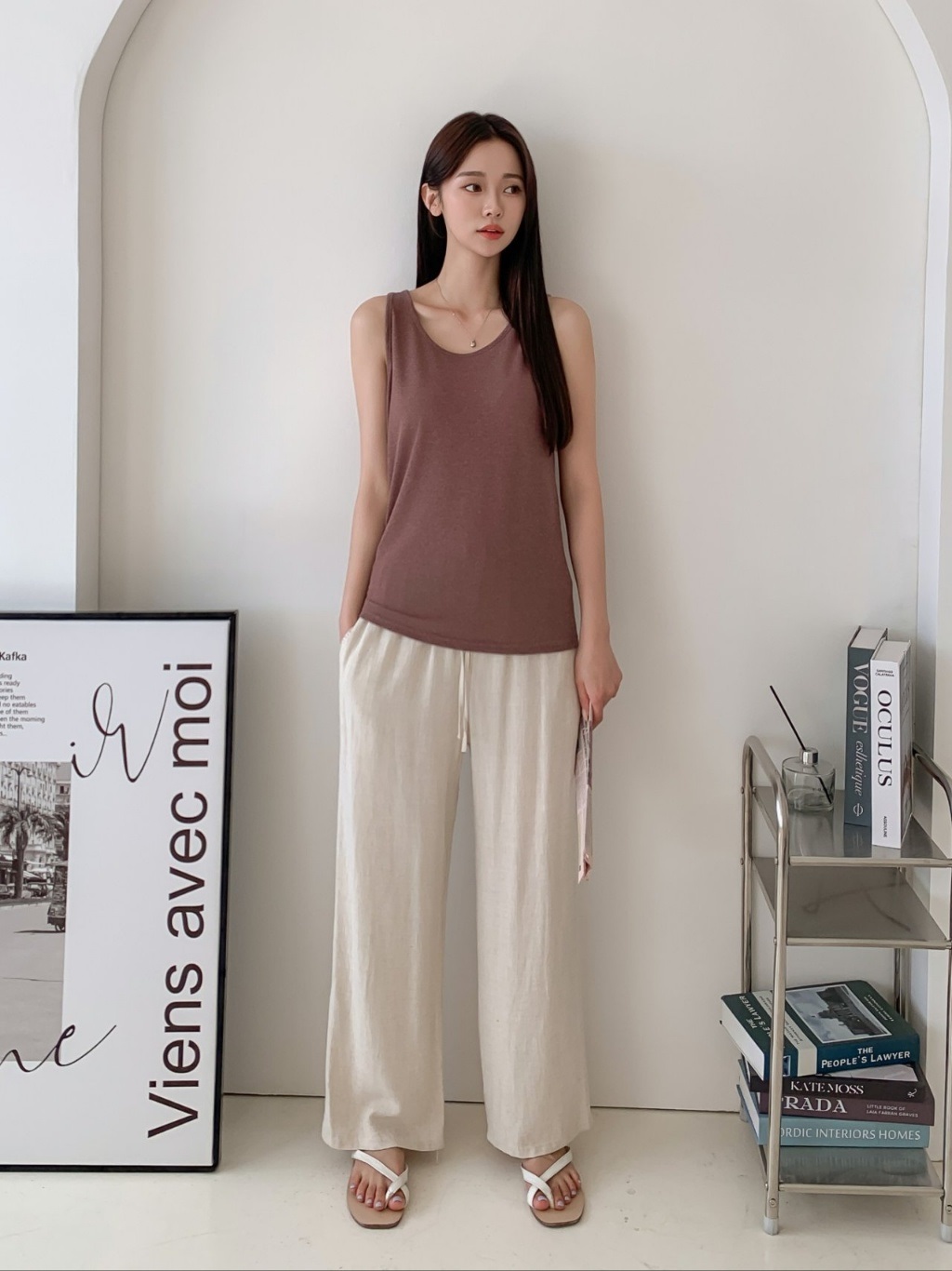 ストレッチリネン混ラウンドネックルーズキャミソール | 詳細画像13