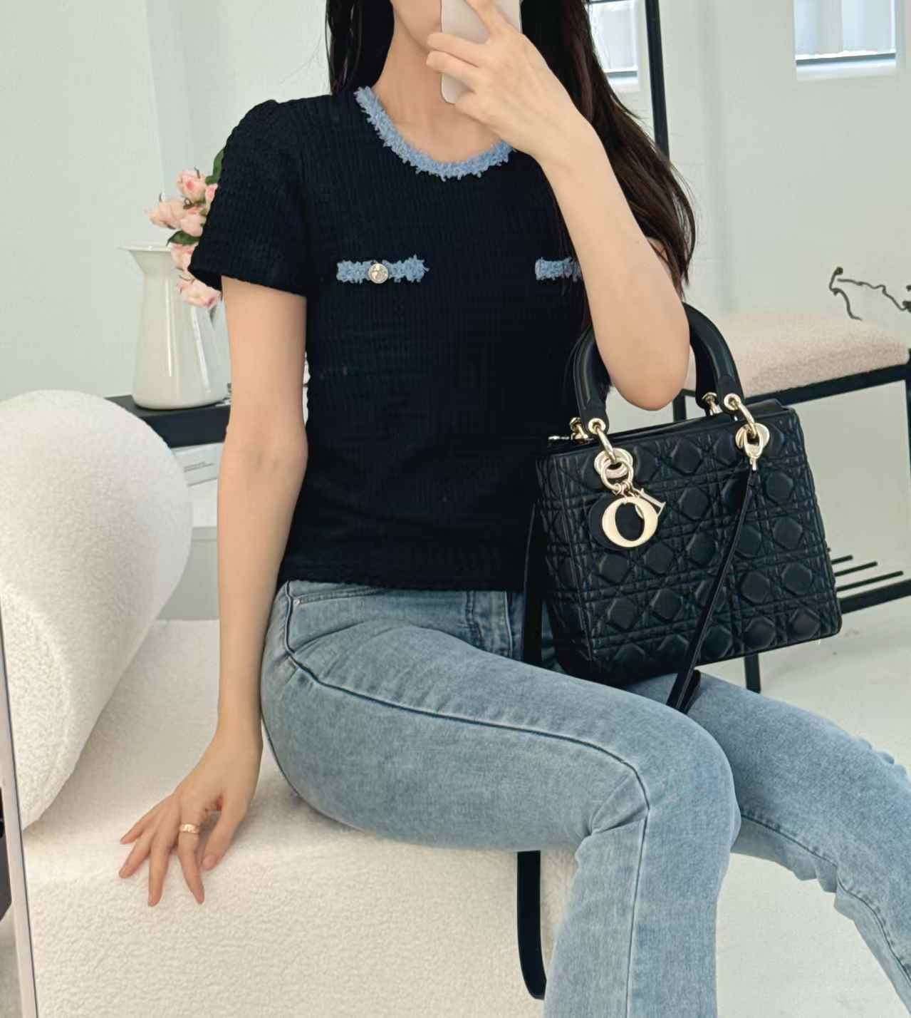 ボタンラウンドネックベーシック半袖配色Tシャツ | 詳細画像3