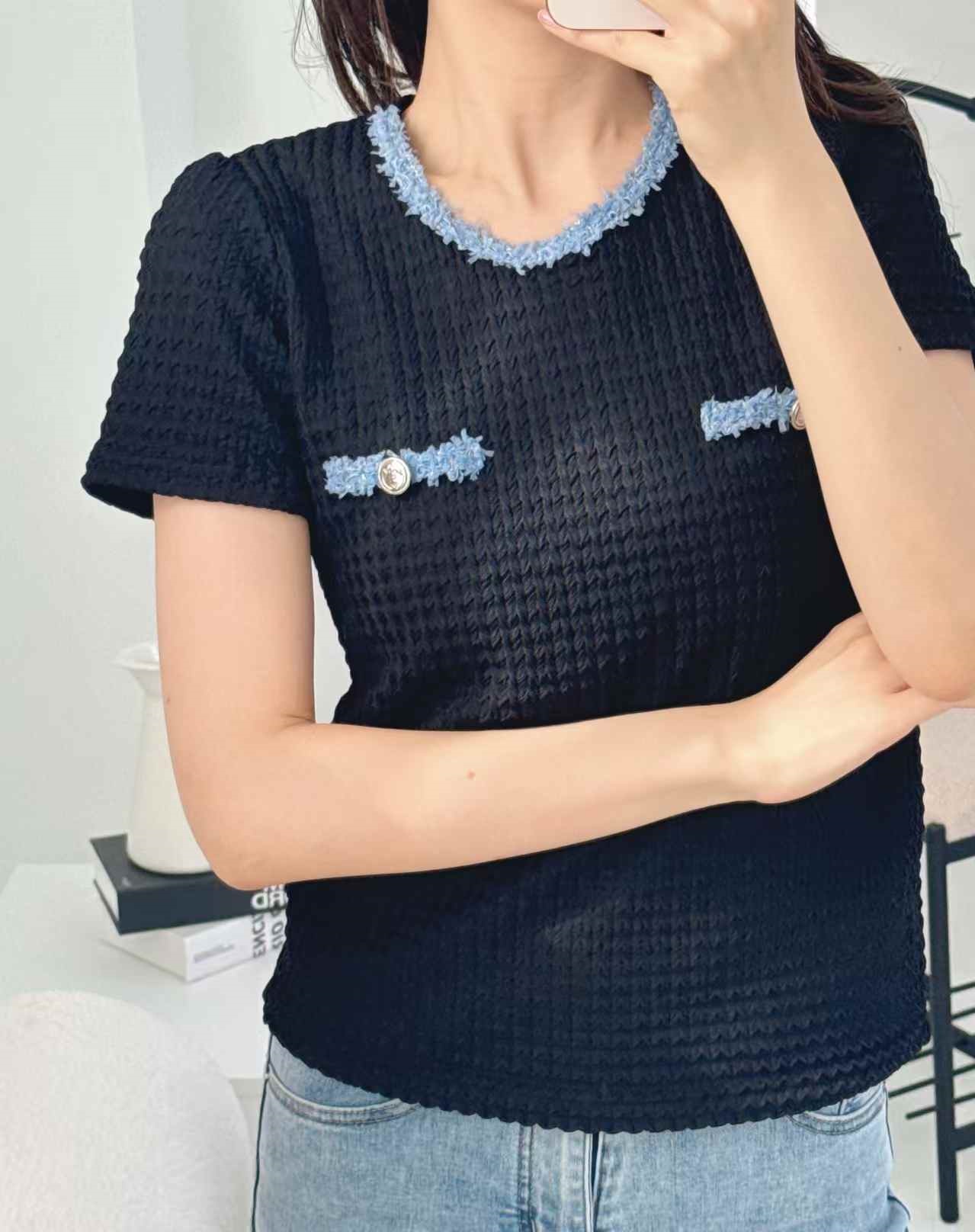 ボタンラウンドネックベーシック半袖配色Tシャツ | 詳細画像6