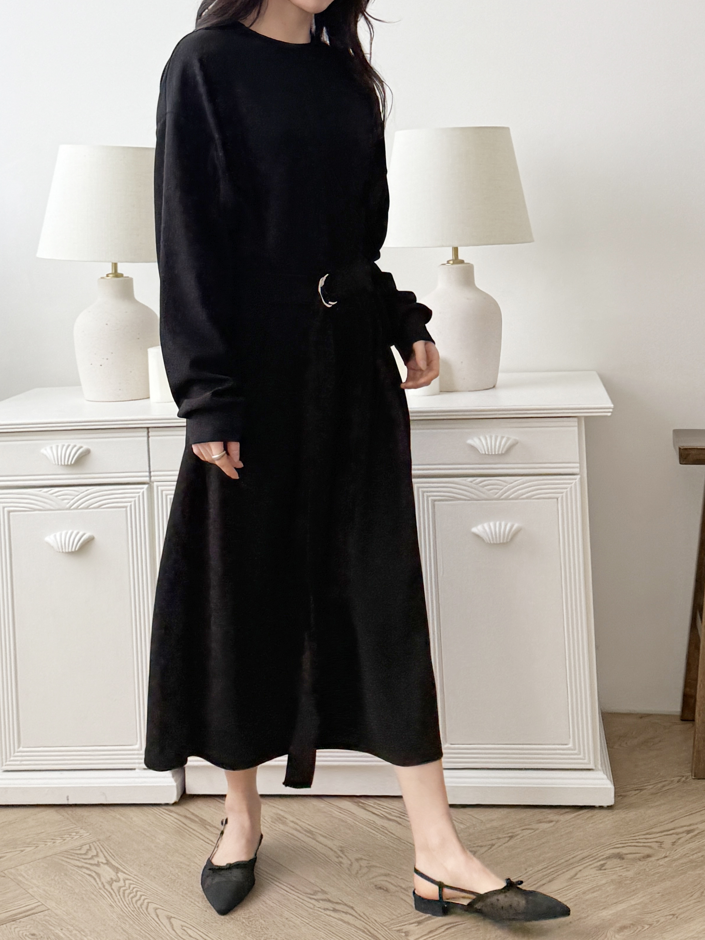 ラウンドネックルーズ長袖Dリングワンピース | 詳細画像3