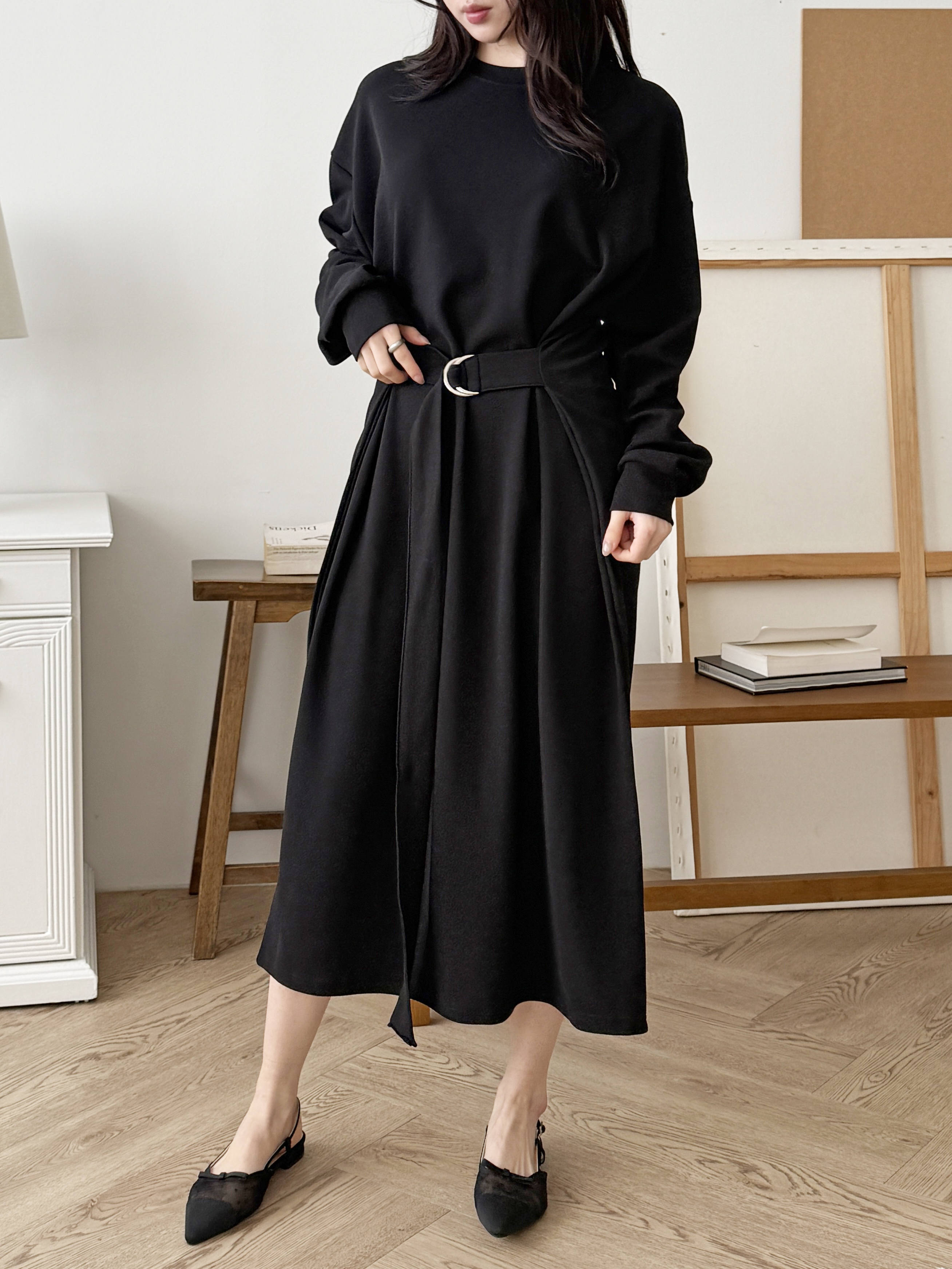 ラウンドネックルーズ長袖Dリングワンピース | 詳細画像4