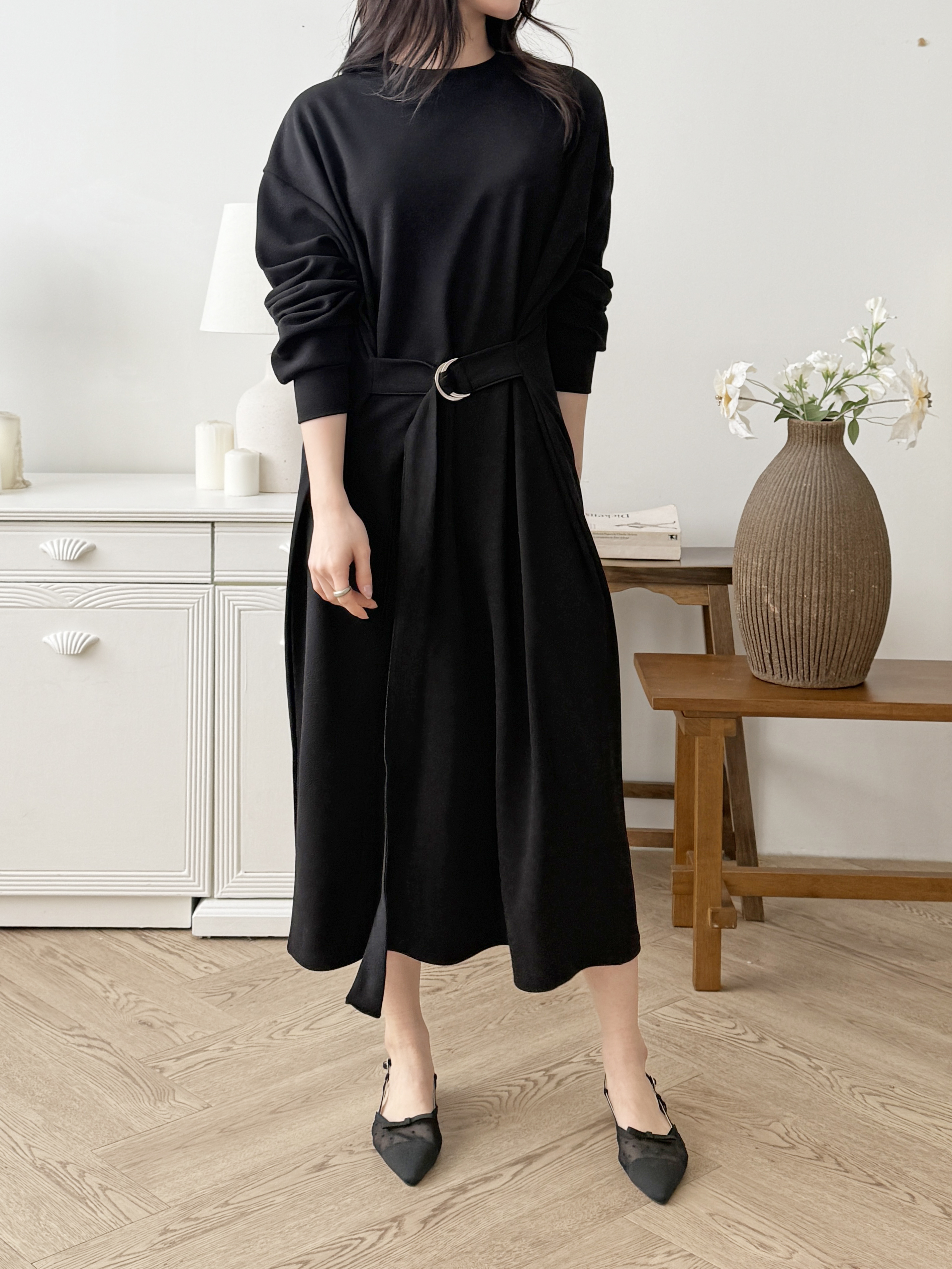 ラウンドネックルーズ長袖Dリングワンピース | 詳細画像6