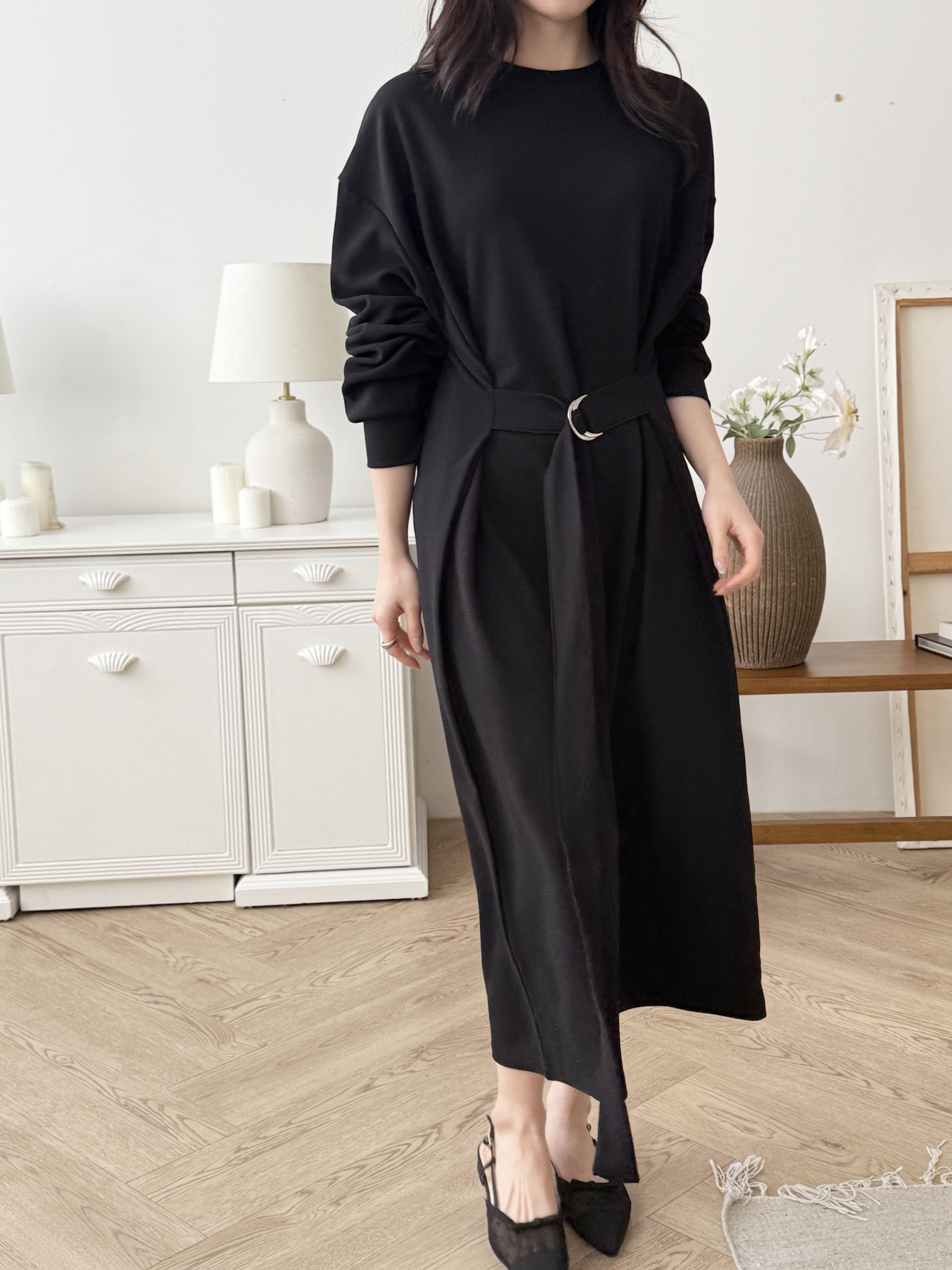 ラウンドネックルーズ長袖Dリングワンピース | 詳細画像7