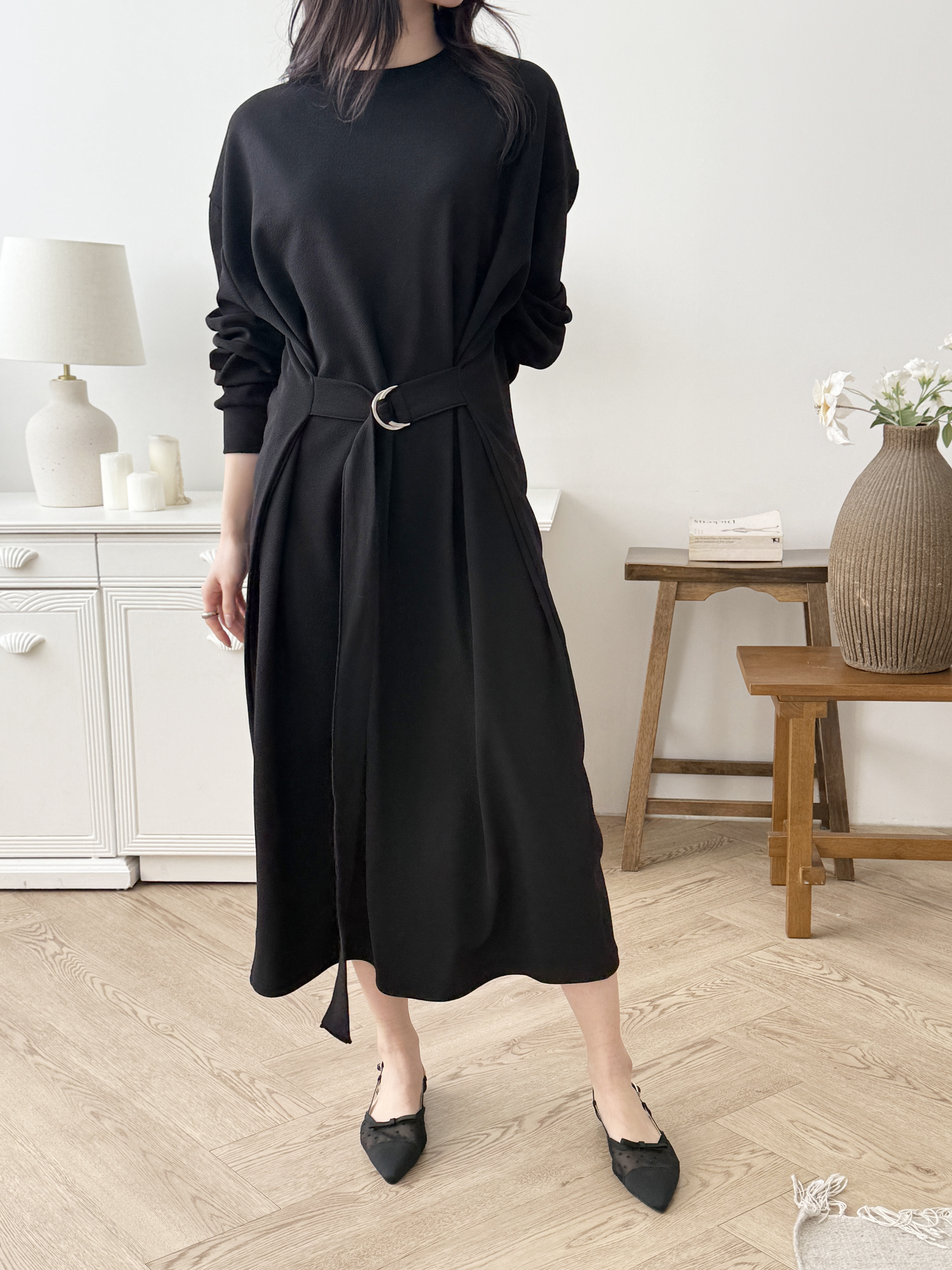 ラウンドネックルーズ長袖Dリングワンピース | 詳細画像8