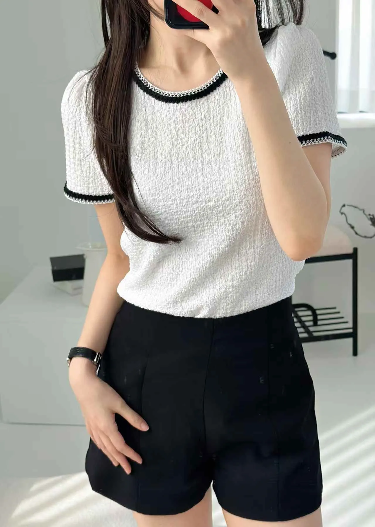 ラウンドネックベーシック半袖配色Tシャツ | 詳細画像1