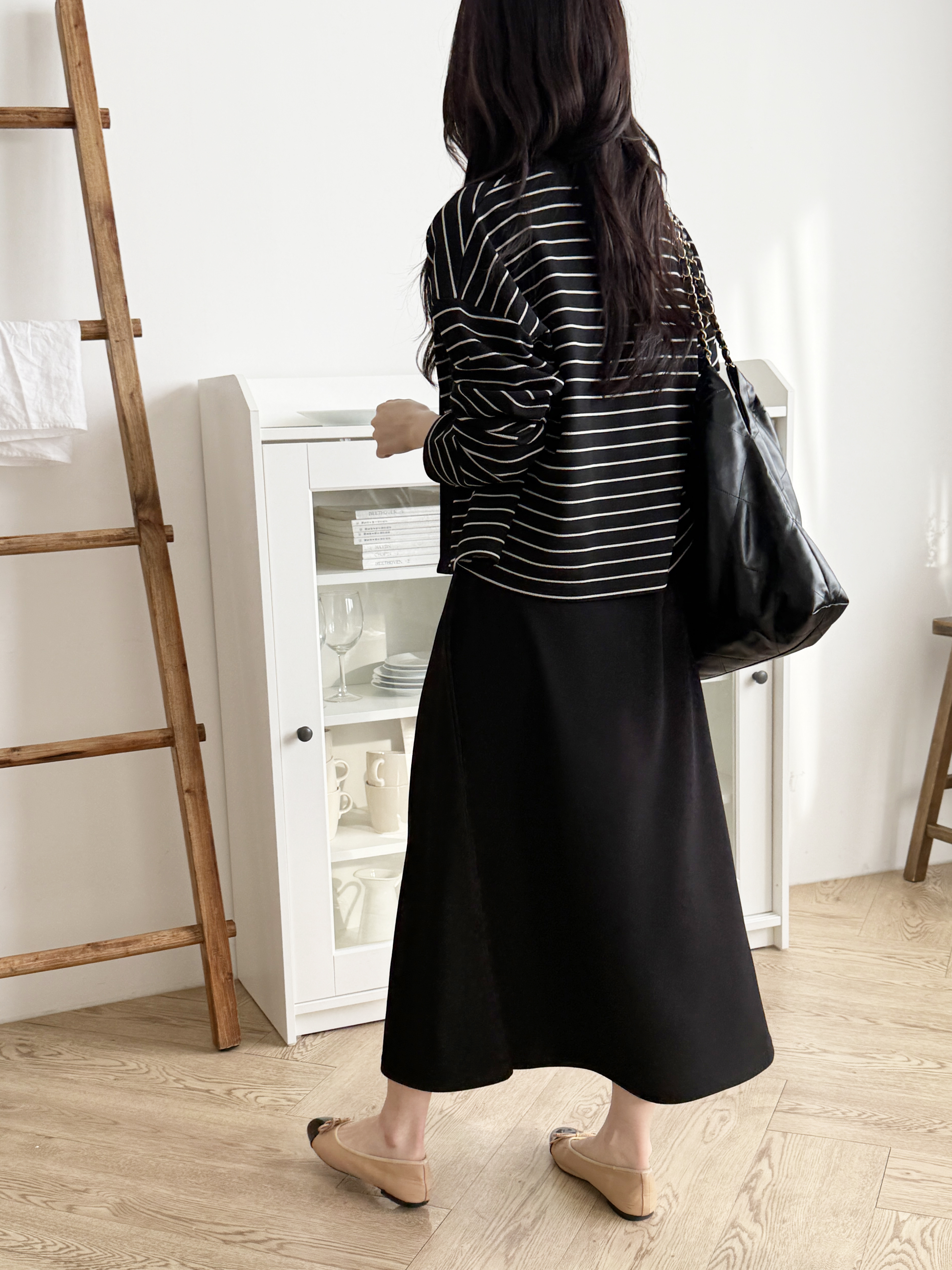 ラウンドネックロングルーズ長袖ボーダー配色セットアップカーディガンノースリワンピース | 詳細画像2