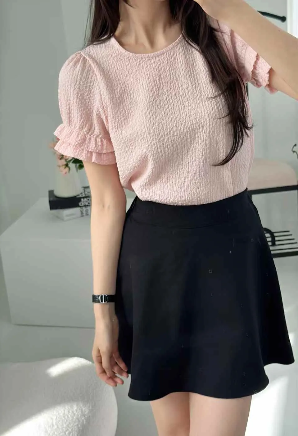 ラウンドネックティアードベーシック半袖Tシャツ | 詳細画像1