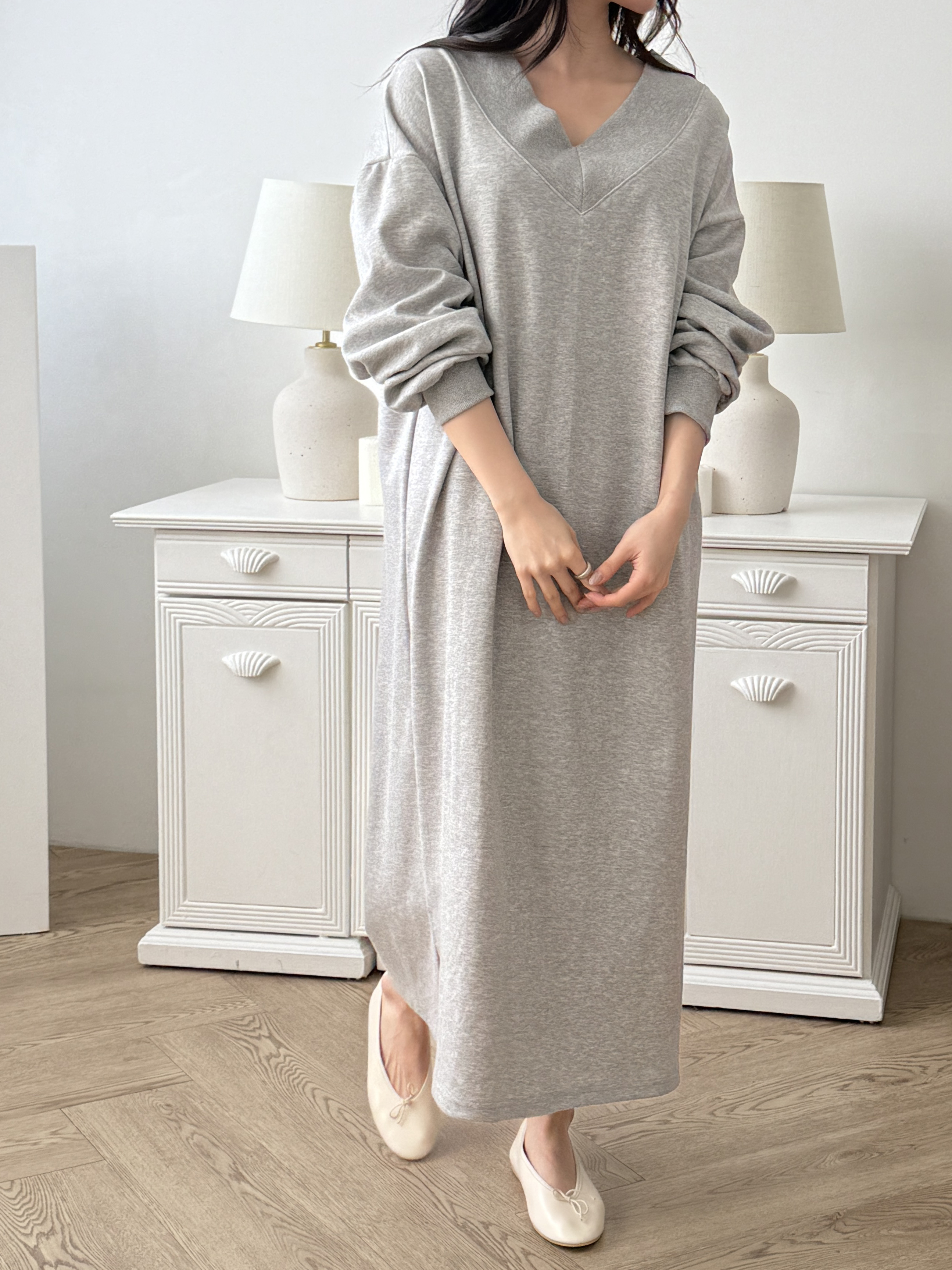 Vネックボクシールーズ長袖ワンピーストレーニング | 詳細画像3