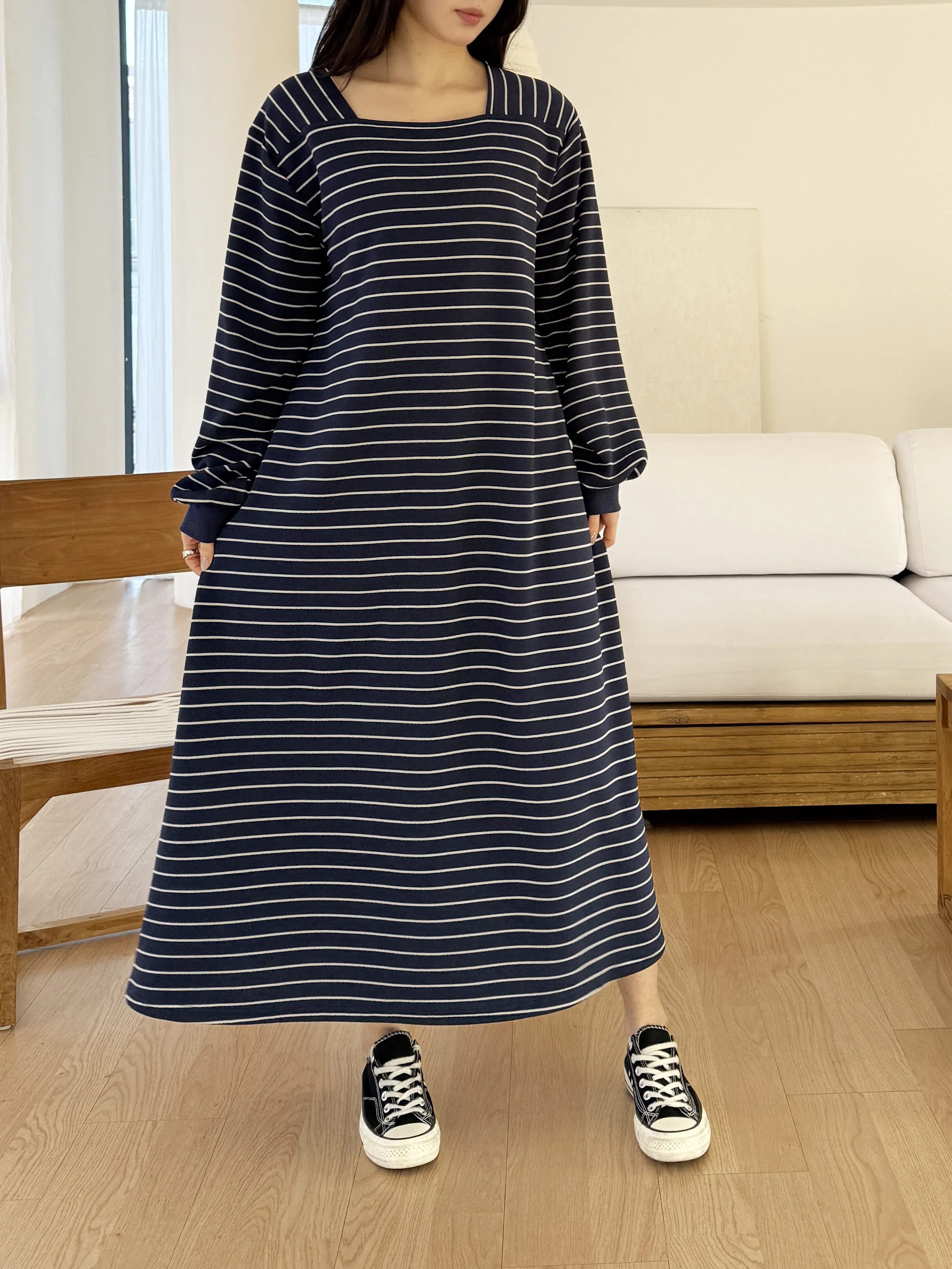 ボクシールーズ長袖配色ワンピース | 詳細画像1