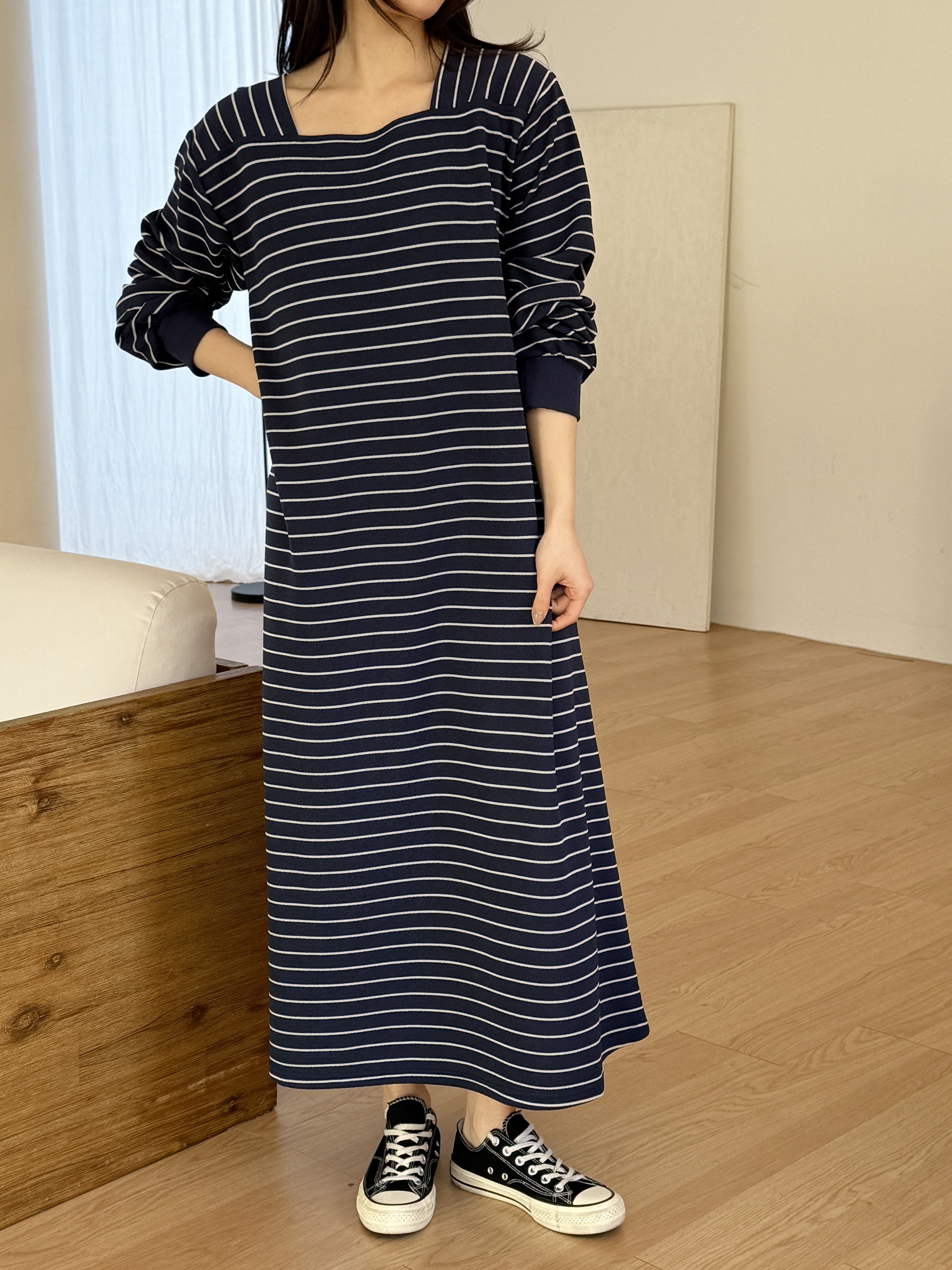 ボクシールーズ長袖配色ワンピース | 詳細画像7