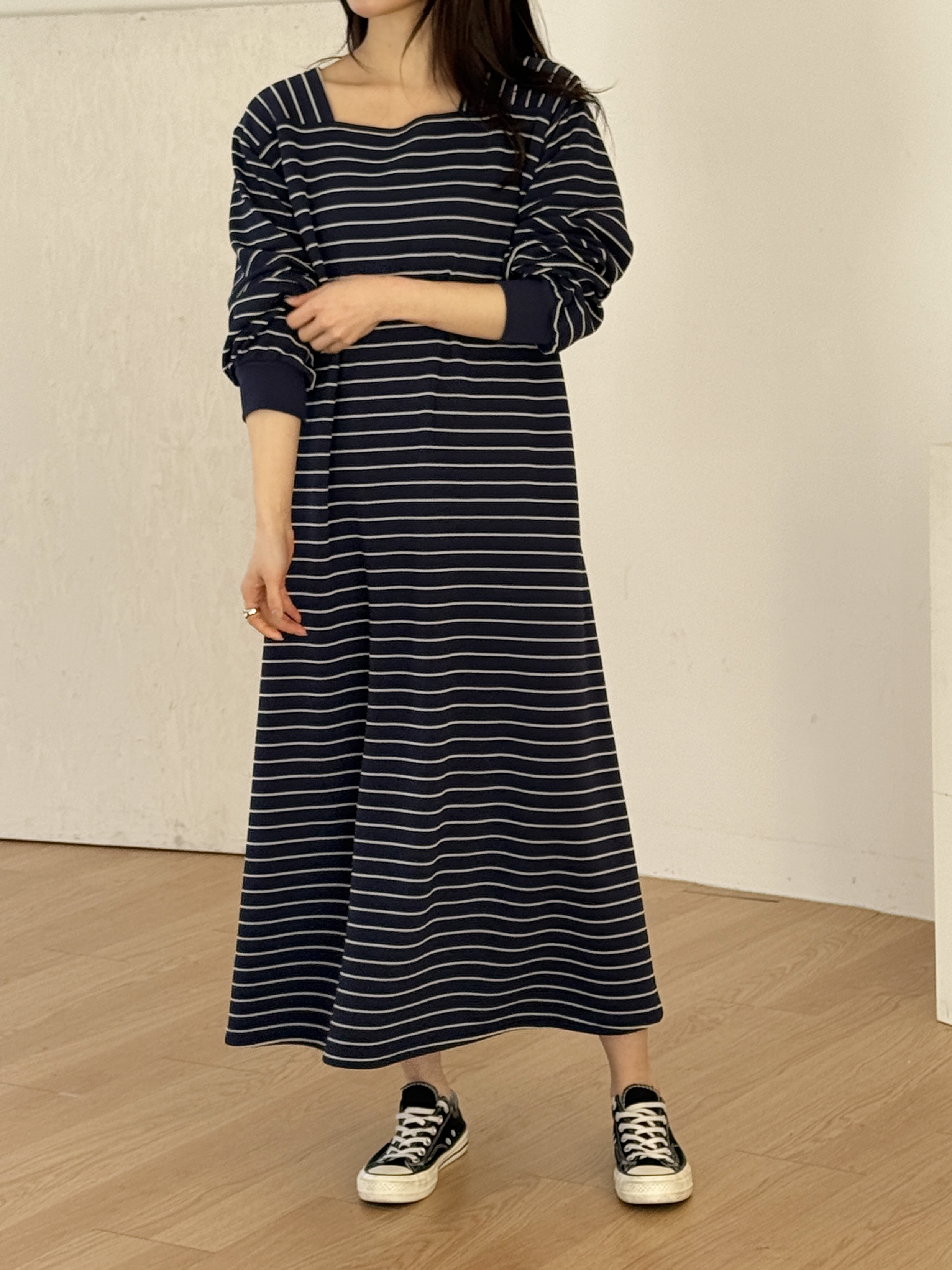 ボクシールーズ長袖配色ワンピース | 詳細画像2