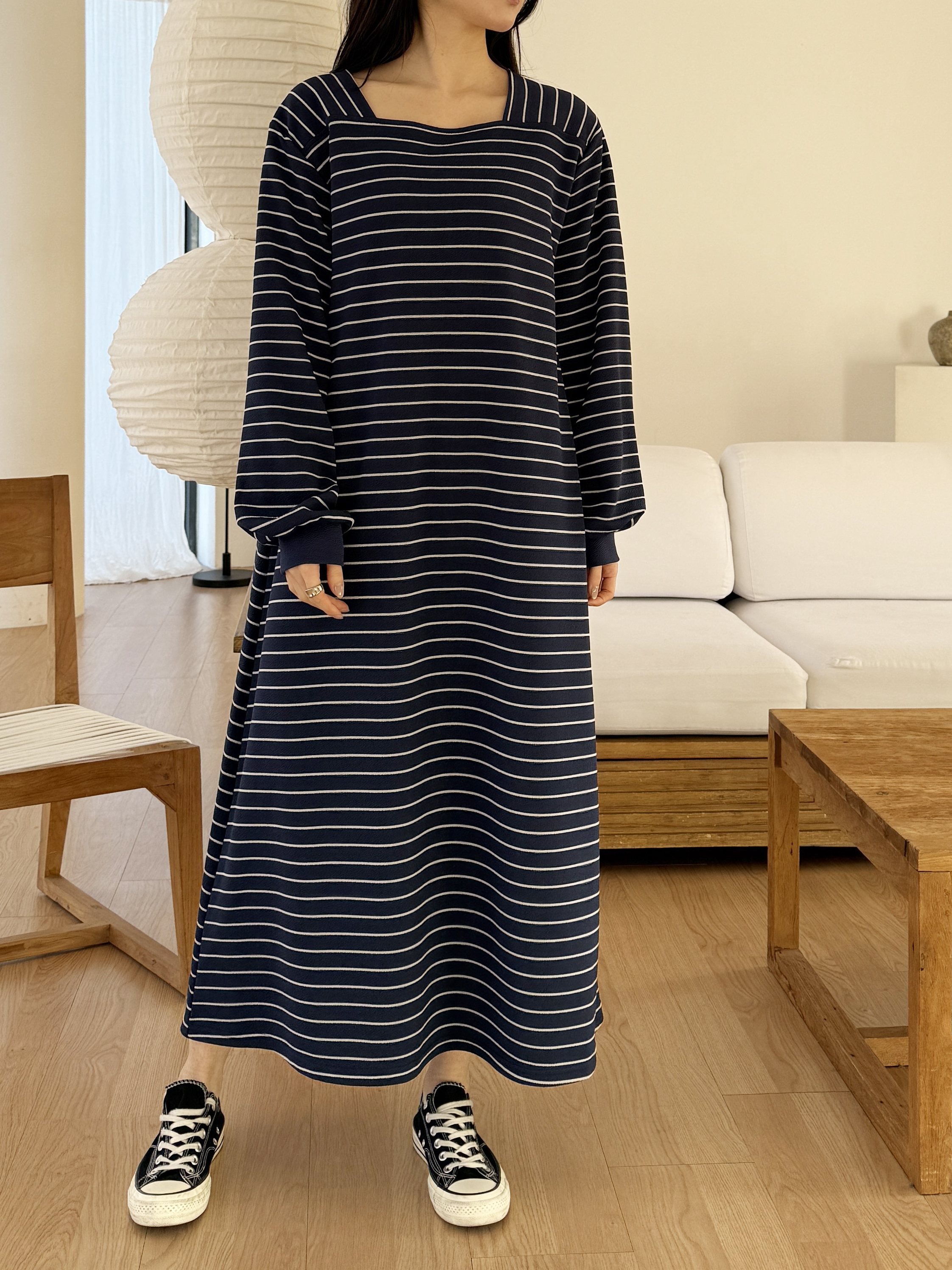 ボクシールーズ長袖配色ワンピース | 詳細画像4