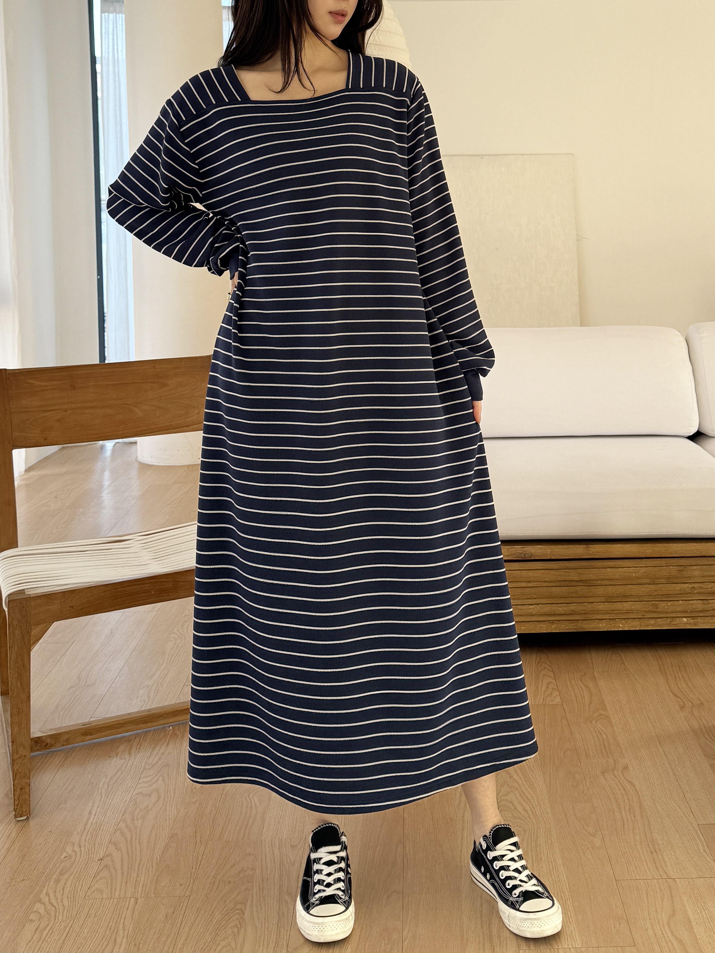 ボクシールーズ長袖配色ワンピース | 詳細画像5