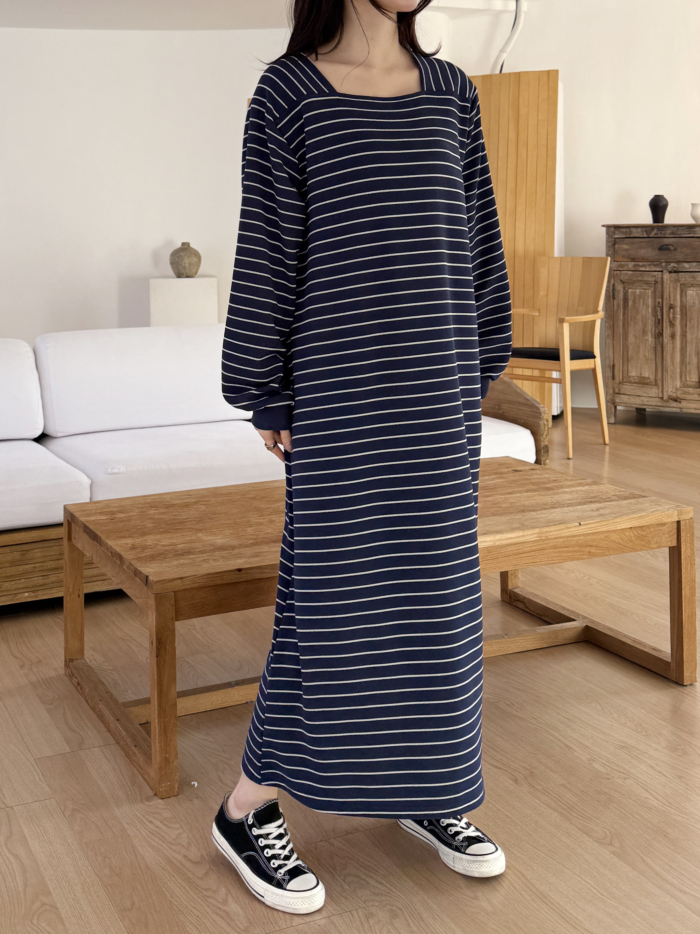 ボクシールーズ長袖配色ワンピース | 詳細画像6