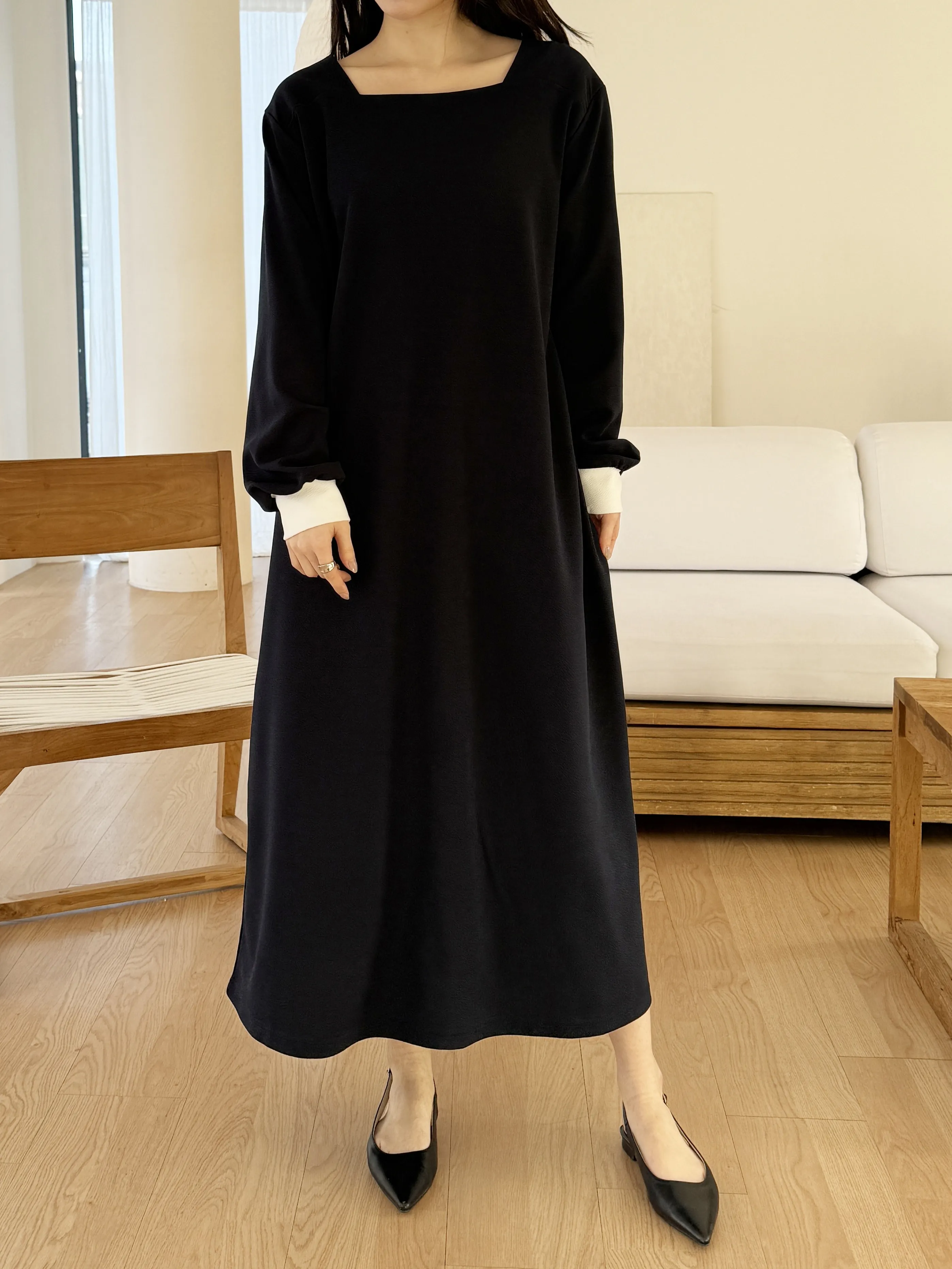 コンビスクエアネックルーズ長袖ワンピース | 詳細画像1