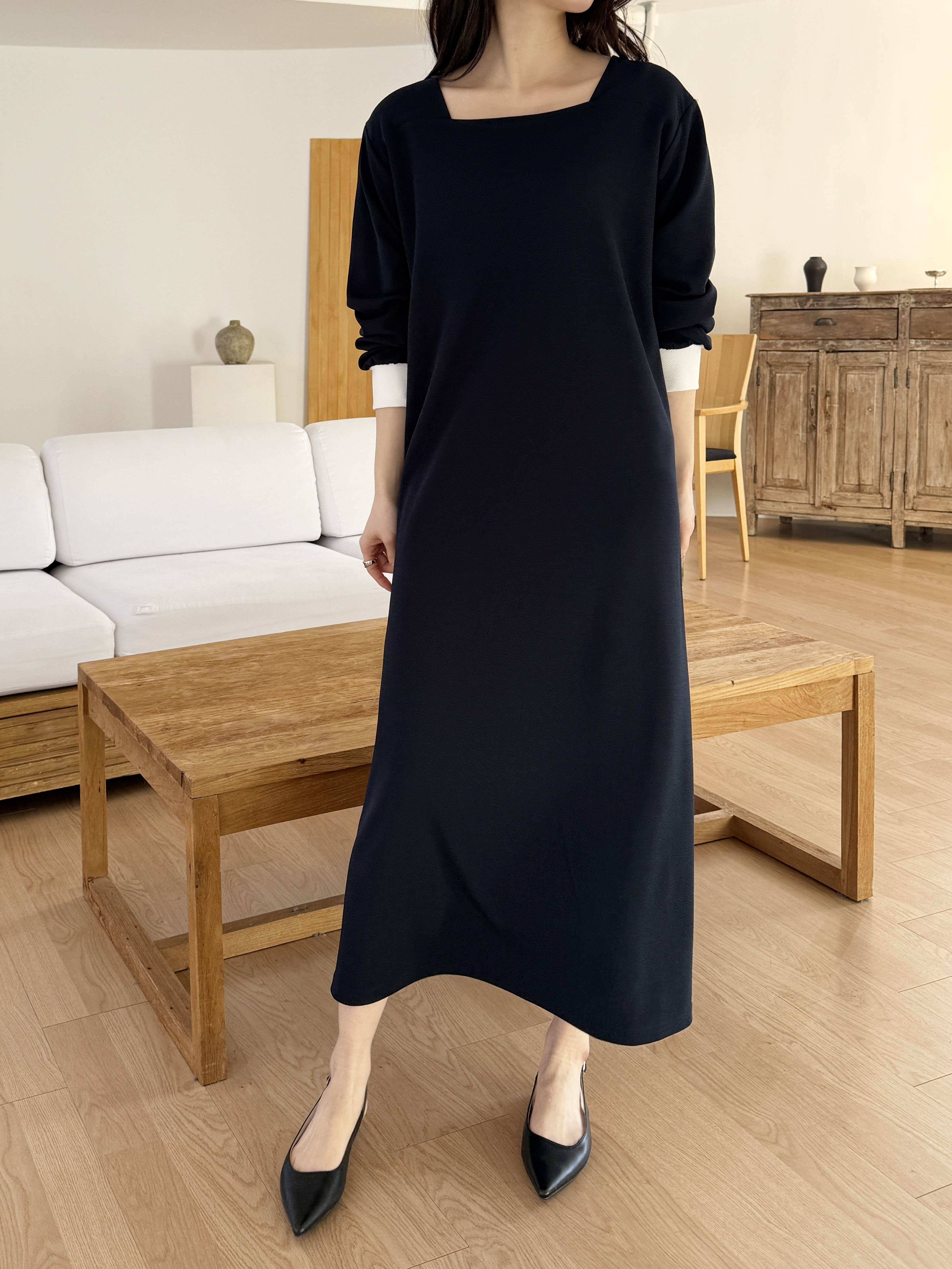 コンビスクエアネックルーズ長袖ワンピース | 詳細画像3