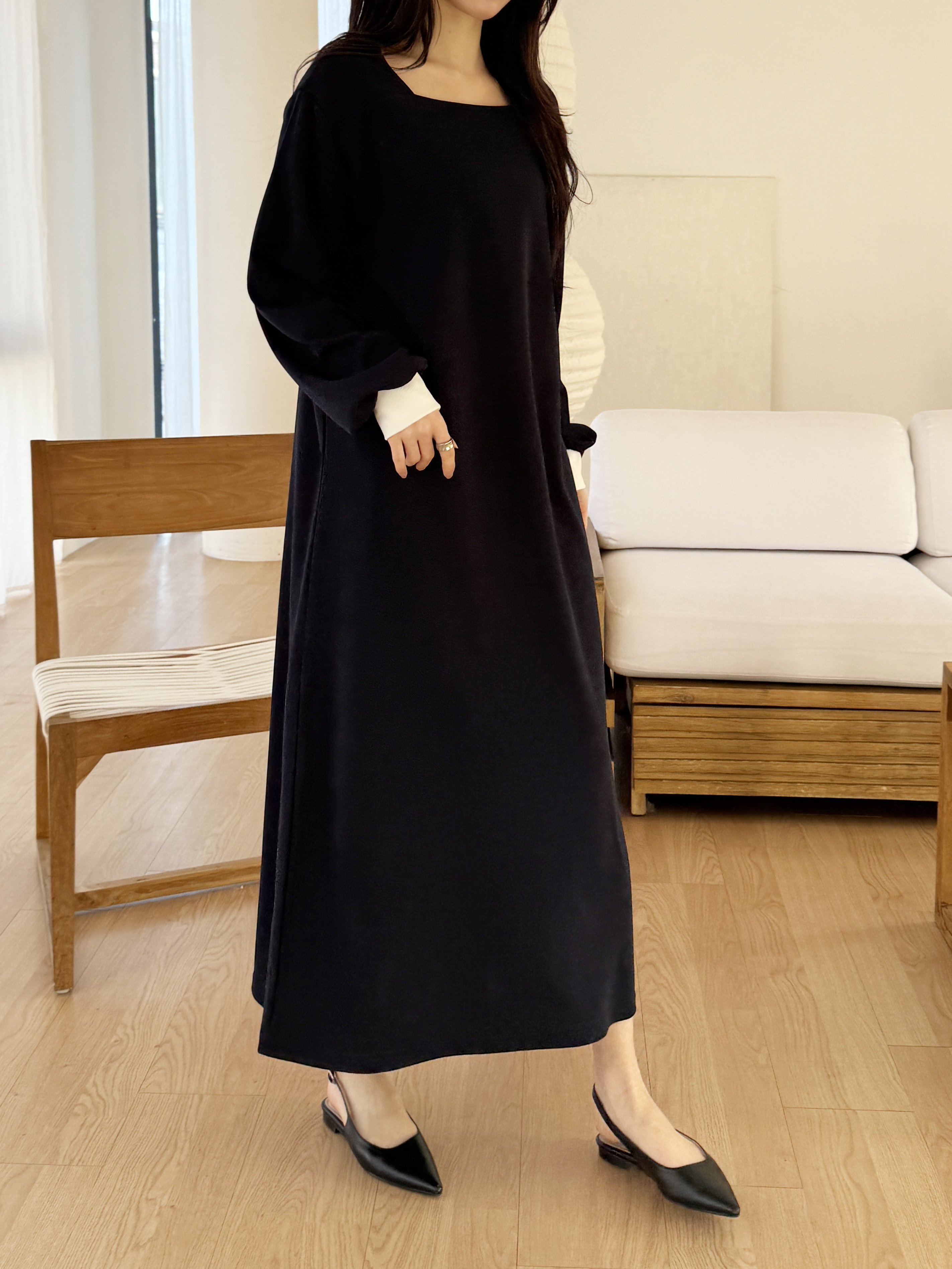 コンビスクエアネックルーズ長袖ワンピース | 詳細画像8