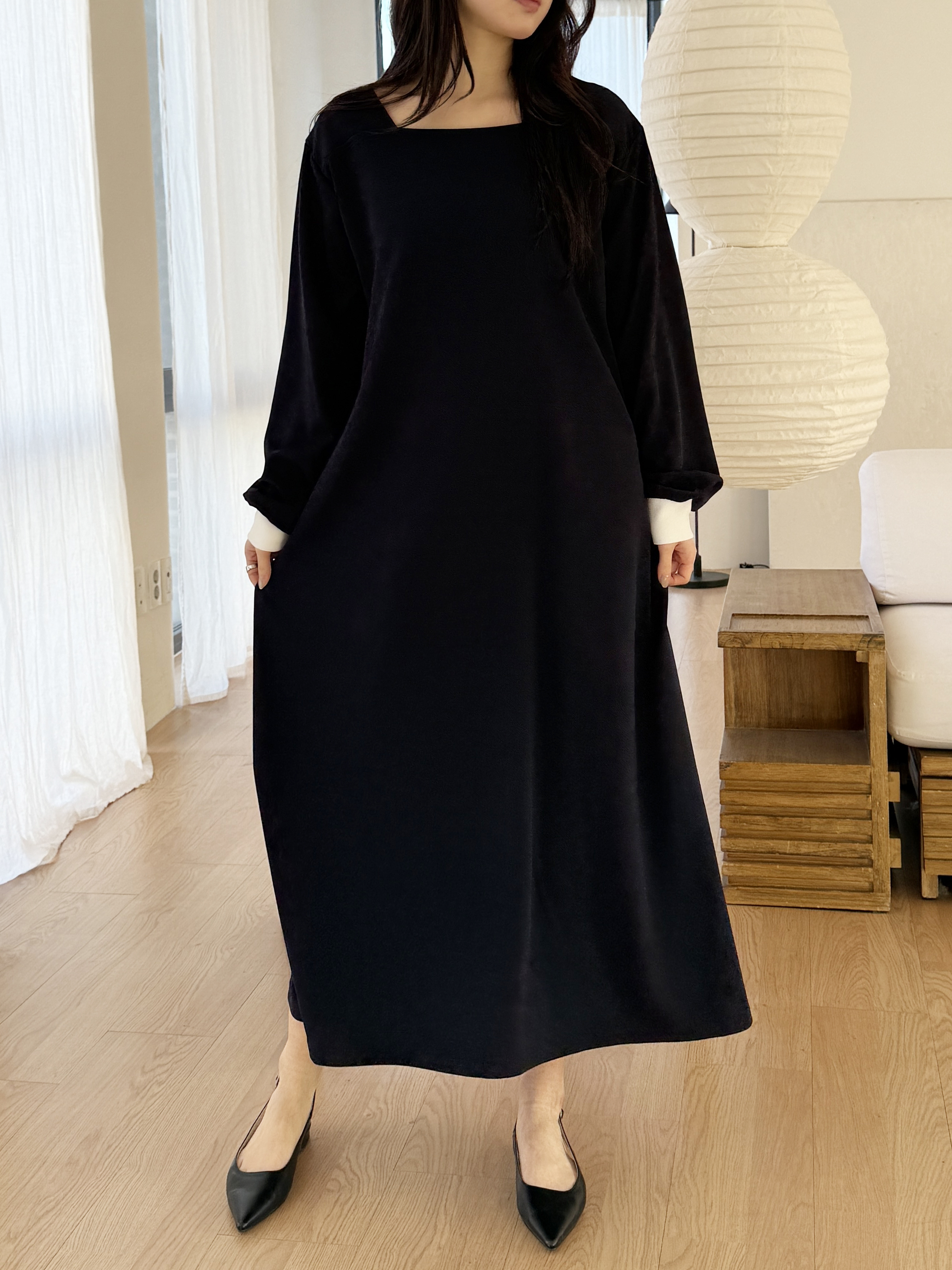 コンビスクエアネックルーズ長袖ワンピース | 詳細画像9