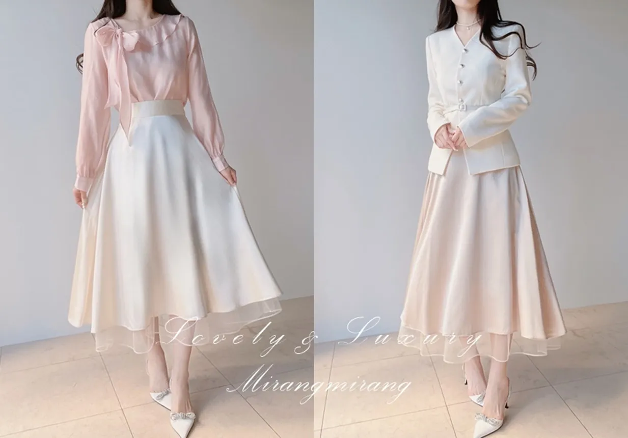 オーガンジーフレアロングサイドジップバックゴムスカート | mirangmirang | 詳細画像1