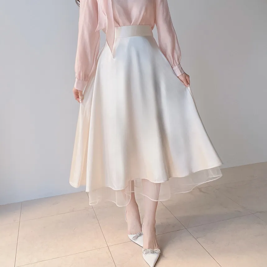 オーガンジーフレアロングサイドジップバックゴムスカート | mirangmirang | 詳細画像2