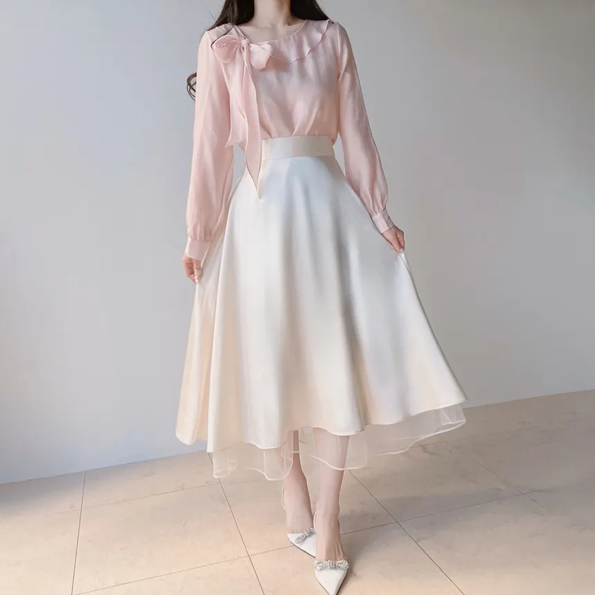 オーガンジーフレアロングサイドジップバックゴムスカート | mirangmirang | 詳細画像5