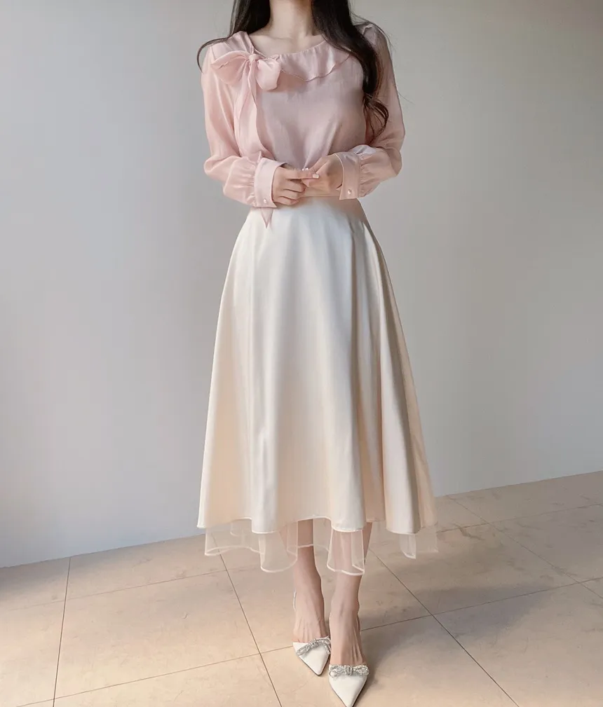 オーガンジーフレアロングサイドジップバックゴムスカート | mirangmirang | 詳細画像11