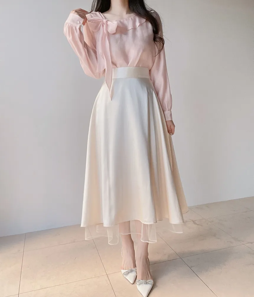 オーガンジーフレアロングサイドジップバックゴムスカート | mirangmirang | 詳細画像12