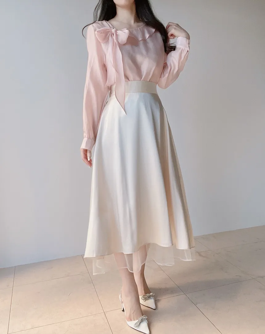 オーガンジーフレアロングサイドジップバックゴムスカート | mirangmirang | 詳細画像13