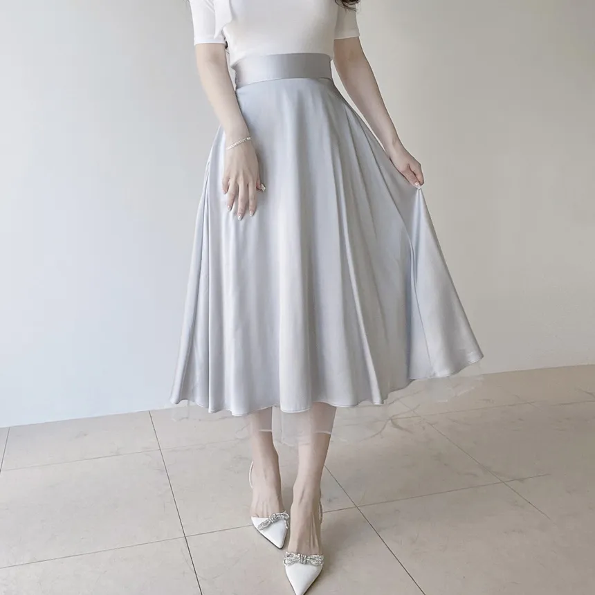 オーガンジーフレアロングサイドジップバックゴムスカート | mirangmirang | 詳細画像14