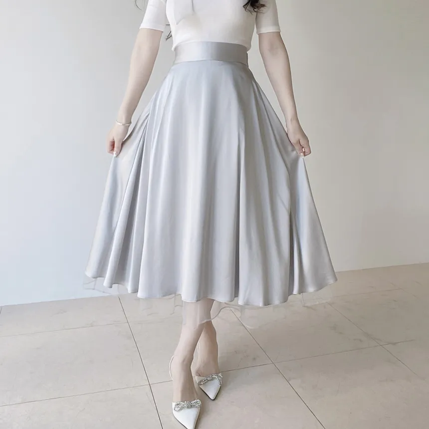 オーガンジーフレアロングサイドジップバックゴムスカート | mirangmirang | 詳細画像15