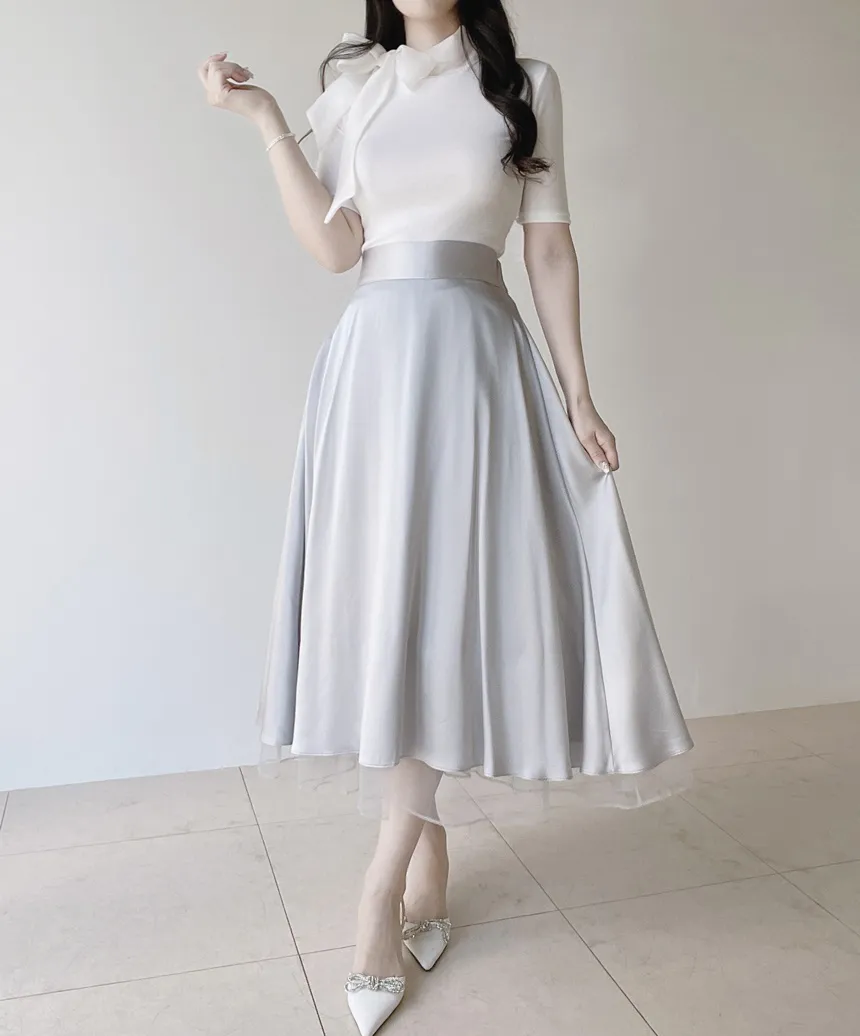 オーガンジーフレアロングサイドジップバックゴムスカート | mirangmirang | 詳細画像18