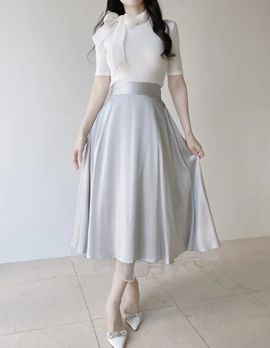 オーガンジーフレアロングサイドジップバックゴムスカート | mirangmirang | 詳細画像25