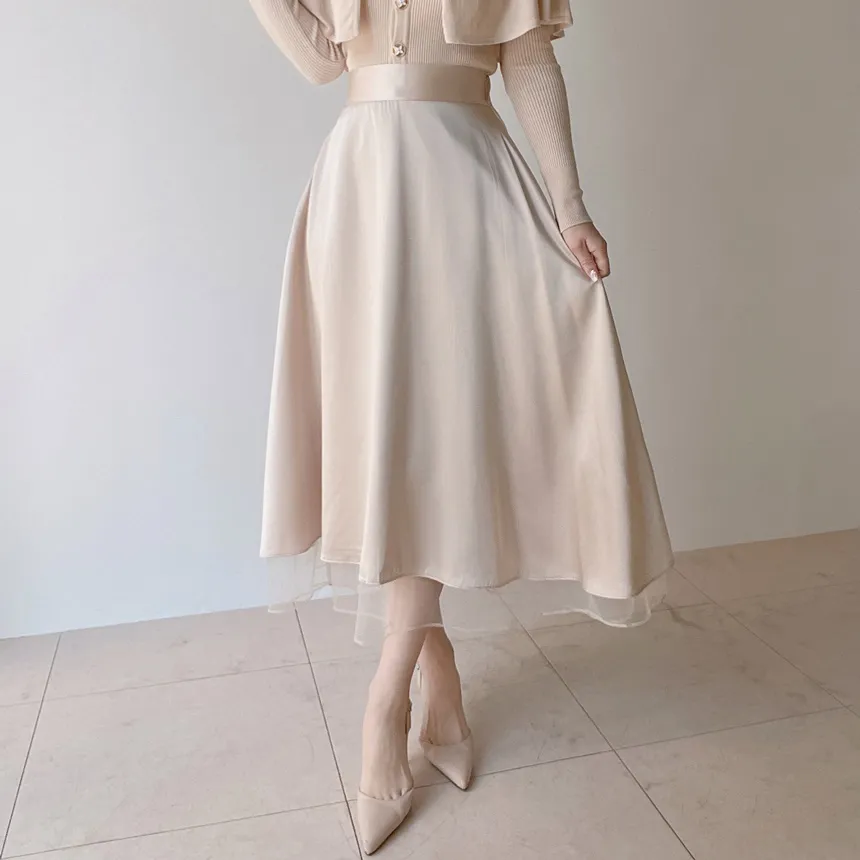 オーガンジーフレアロングサイドジップバックゴムスカート | mirangmirang | 詳細画像26