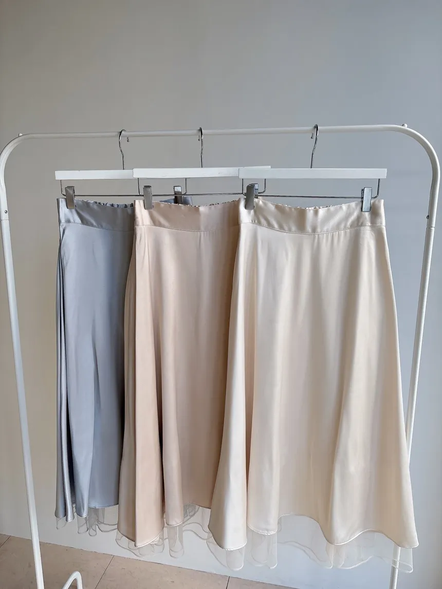 オーガンジーフレアロングサイドジップバックゴムスカート | mirangmirang | 詳細画像47