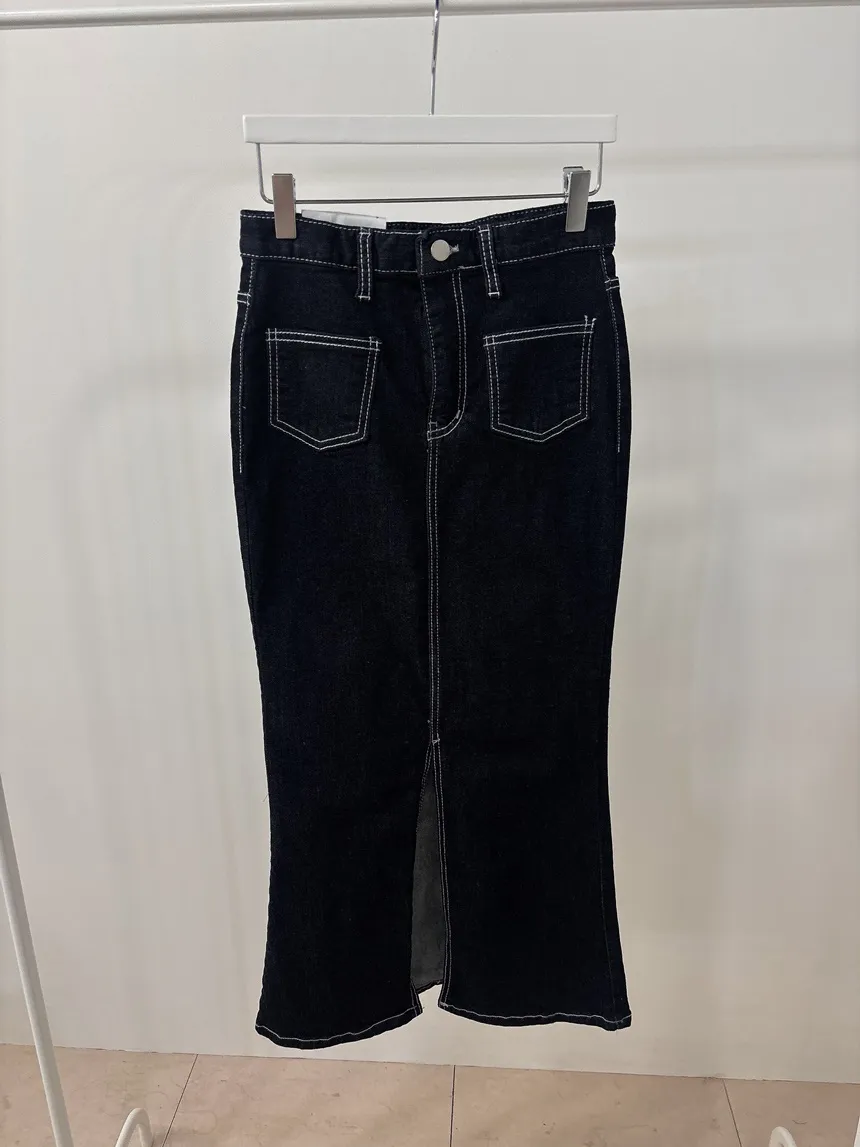 ノンウォッシュハイウエストマーメイドロングポケットステッチスリットデニムスカート | mirangmirang | 詳細画像13