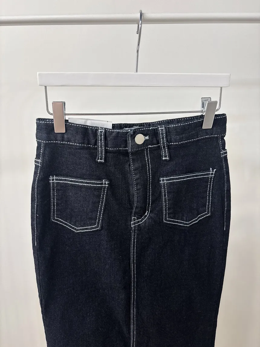 ノンウォッシュハイウエストマーメイドロングポケットステッチスリットデニムスカート | mirangmirang | 詳細画像14