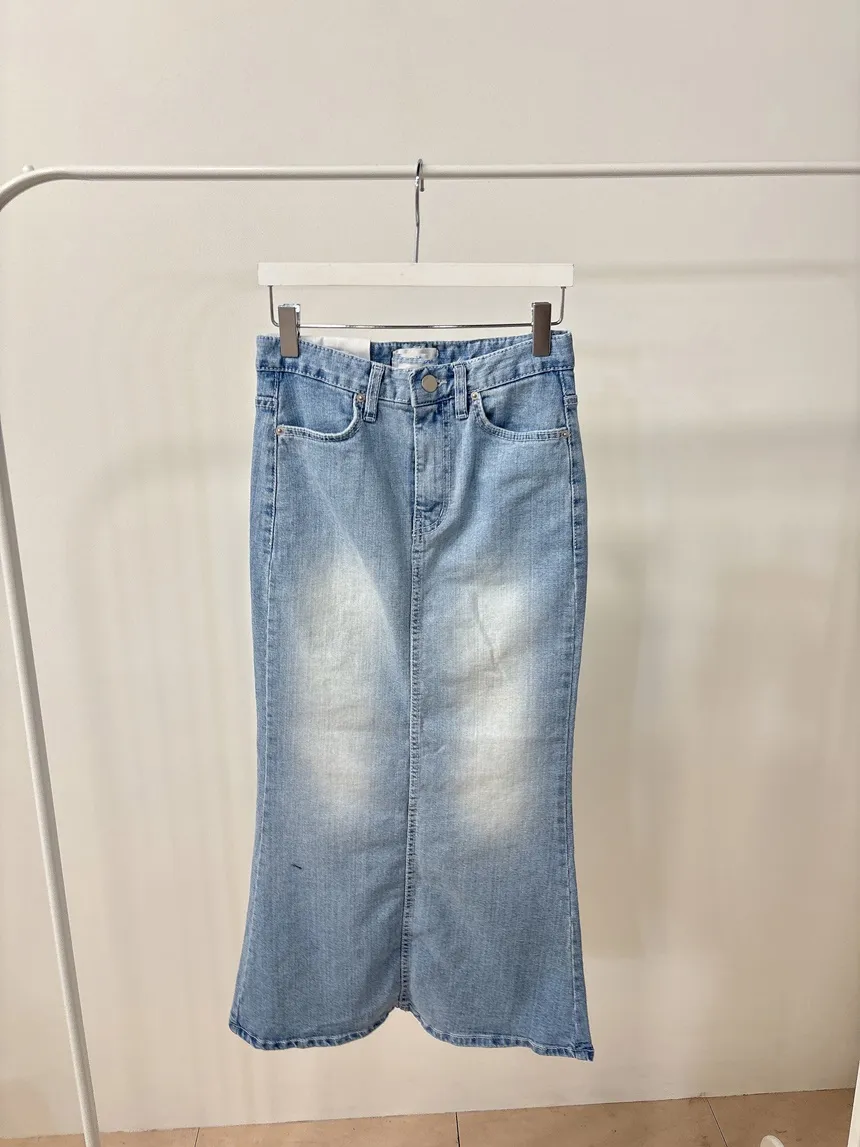 ハイウエストマーメイドロングウォッシングスリットライトブルーデニムスカート | mirangmirang | 詳細画像12