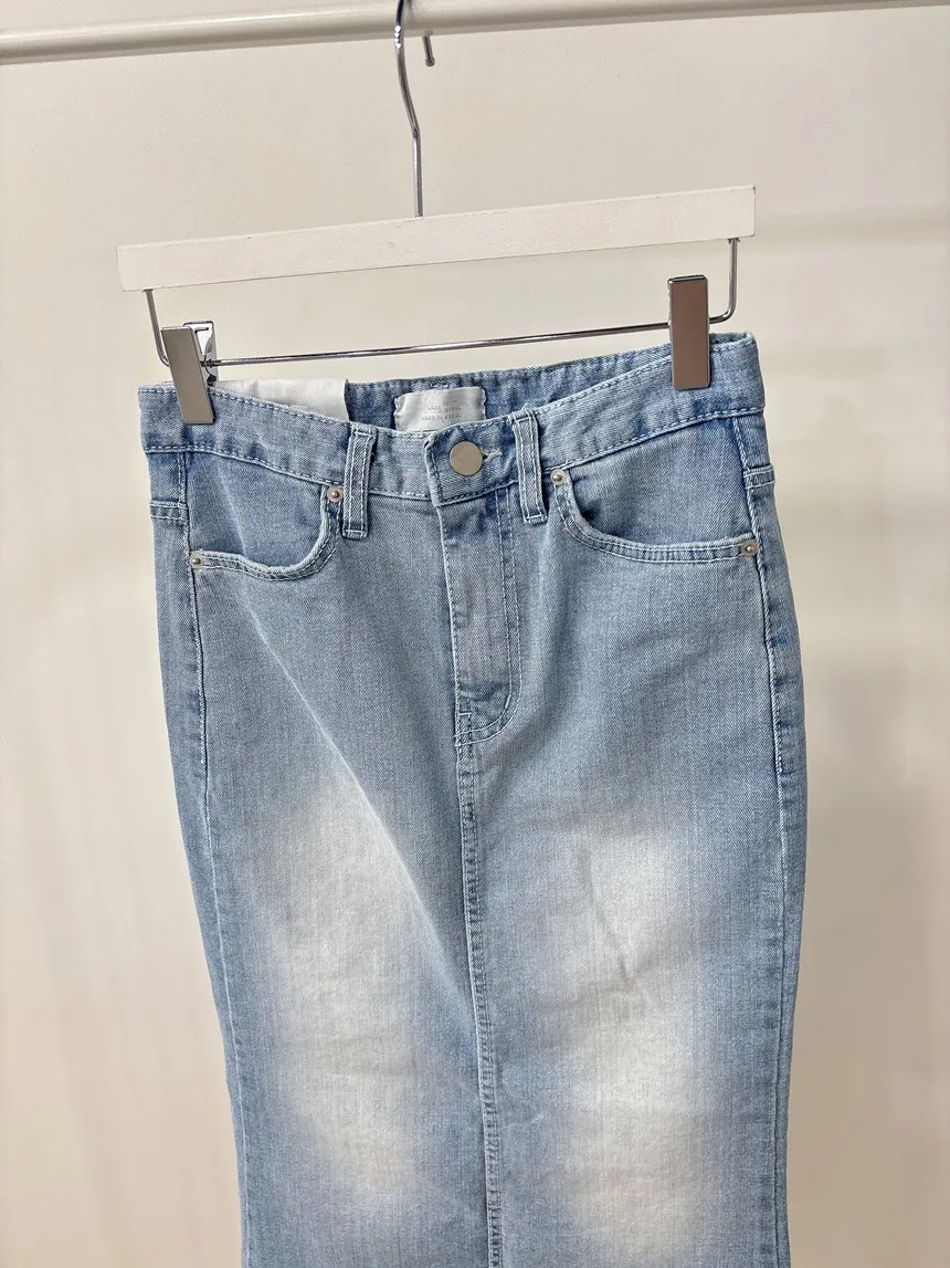 ハイウエストマーメイドロングウォッシングスリットライトブルーデニムスカート | mirangmirang | 詳細画像13