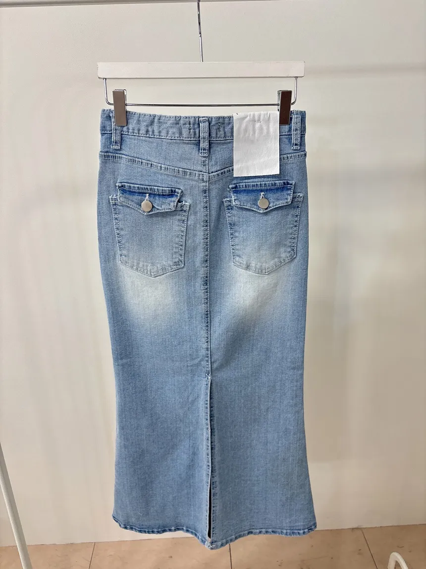 ハイウエストマーメイドロングウォッシングスリットライトブルーデニムスカート | mirangmirang | 詳細画像14