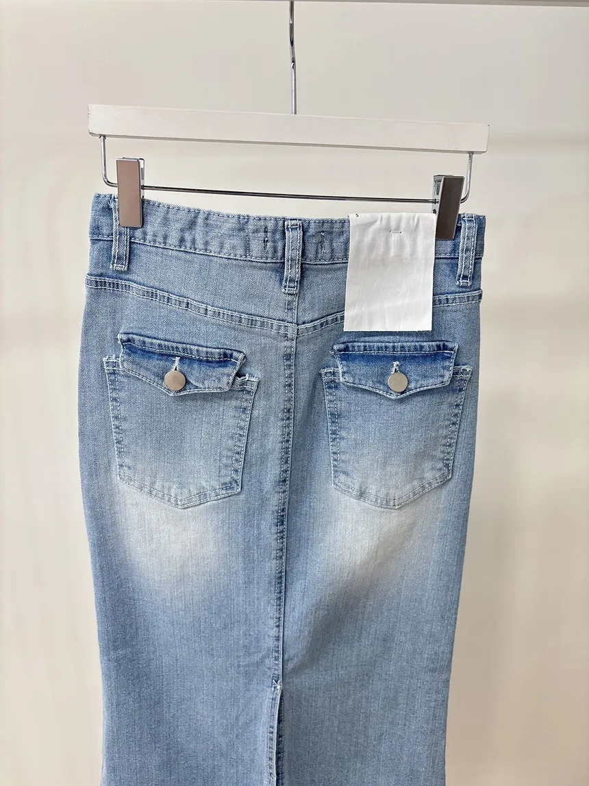 ハイウエストマーメイドロングウォッシングスリットライトブルーデニムスカート | mirangmirang | 詳細画像15