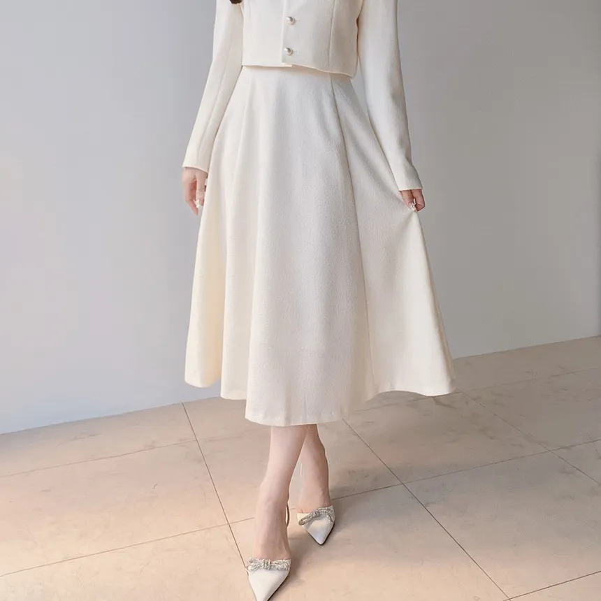 ツイードラウンドネックパール調ボタン肩パッドジャケットスカーフ付 | mirangmirang | 詳細画像32