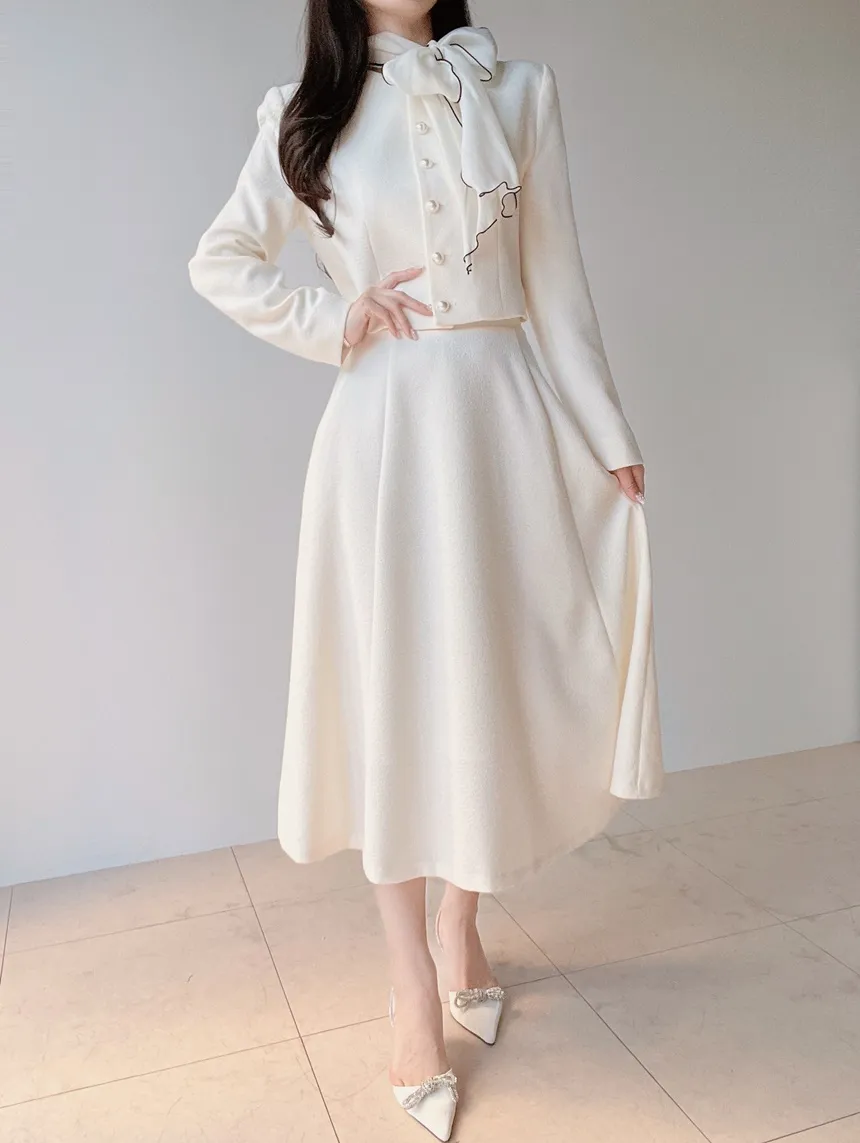 ツイードラウンドネックパール調ボタン肩パッドジャケットスカーフ付 | mirangmirang | 詳細画像34