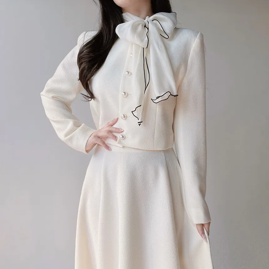 ツイードラウンドネックパール調ボタン肩パッドジャケットスカーフ付 | mirangmirang | 詳細画像37