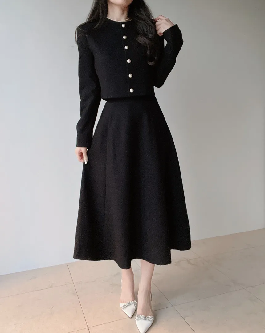 ツイードラウンドネックパール調ボタン肩パッドジャケットスカーフ付 | mirangmirang | 詳細画像50