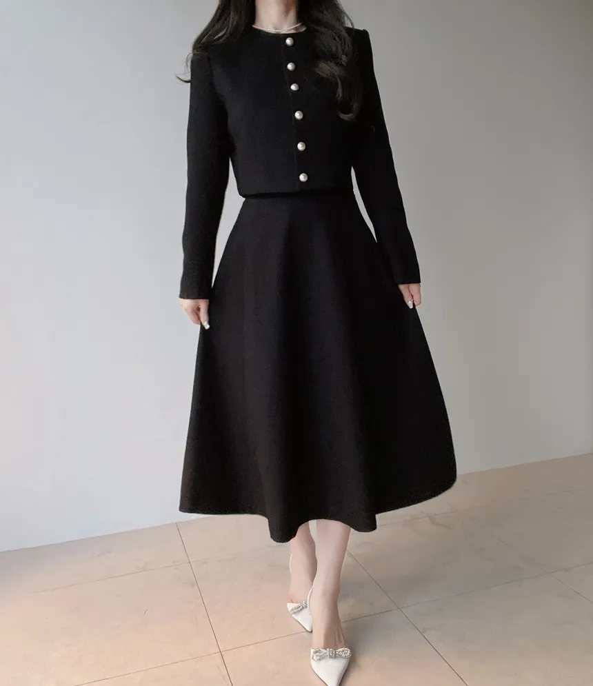 ツイードラウンドネックパール調ボタン肩パッドジャケットスカーフ付 | mirangmirang | 詳細画像53